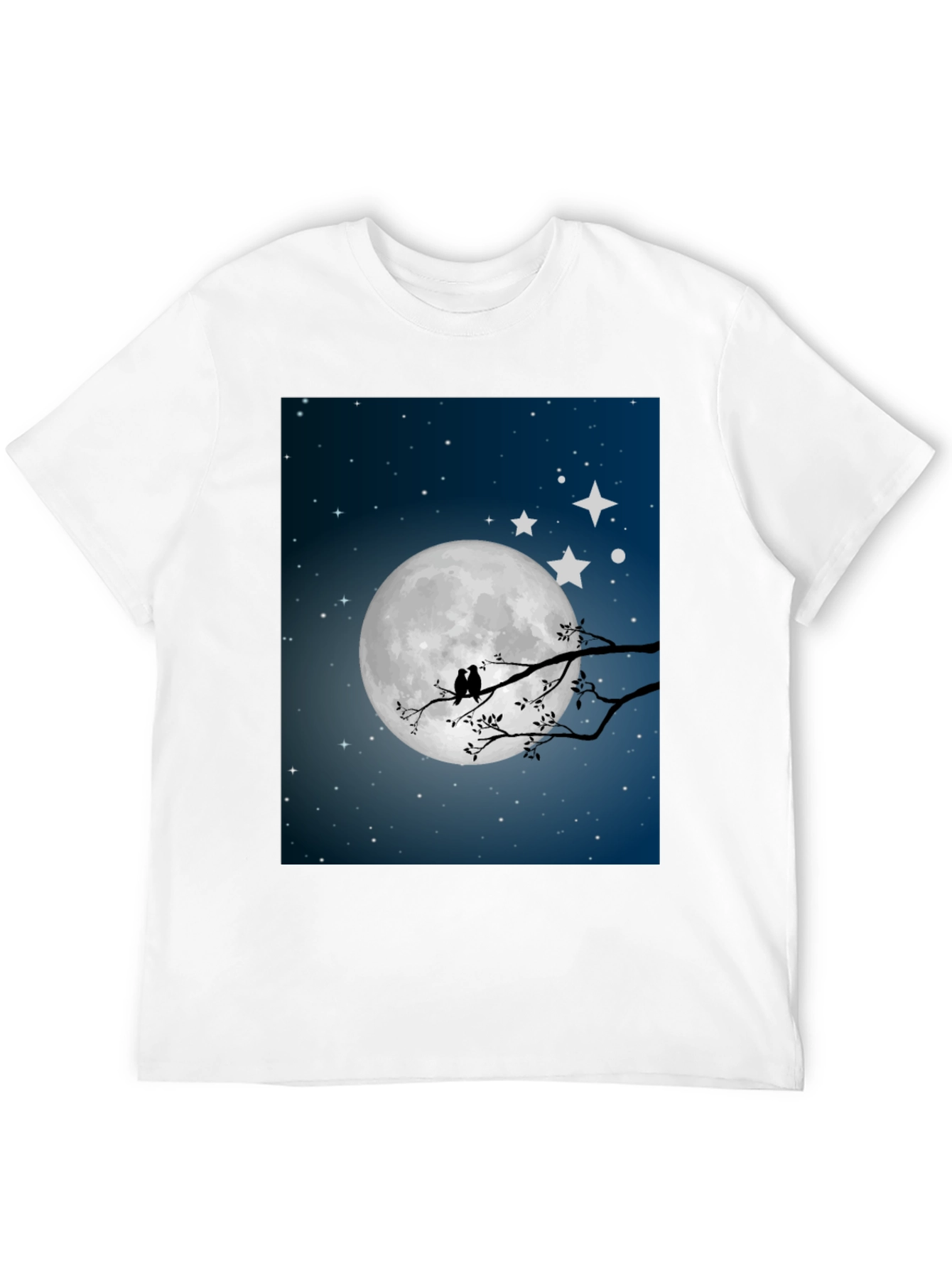 Moonlit Birds Graphic Tee - Black Cotton T-Shirt
