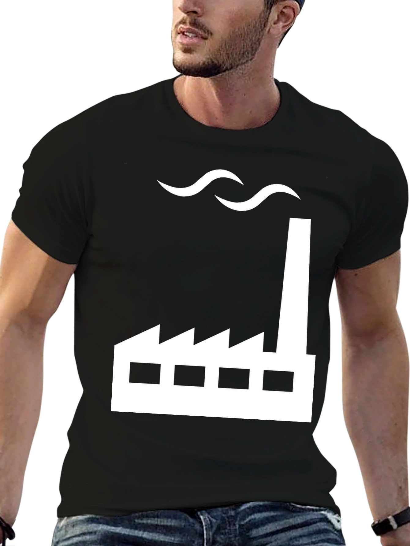 Factory Graphic Tee - Black Cotton Blend Shirt