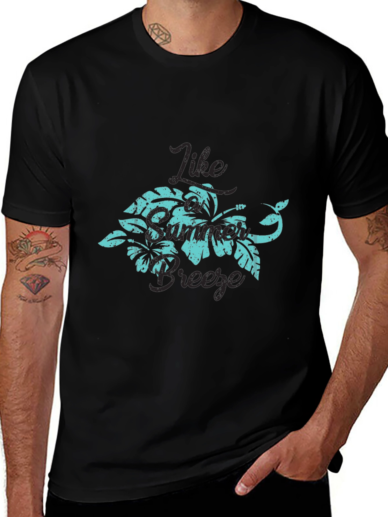 Tropical Breeze Graphic Tee - Black Cotton T-Shirt