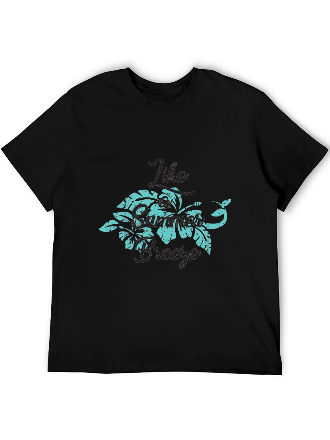 Tropical Breeze Graphic Tee - Black Cotton T-Shirt