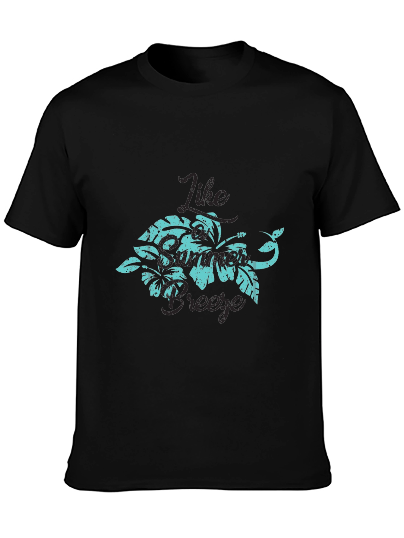Tropical Breeze Graphic Tee - Black Cotton T-Shirt