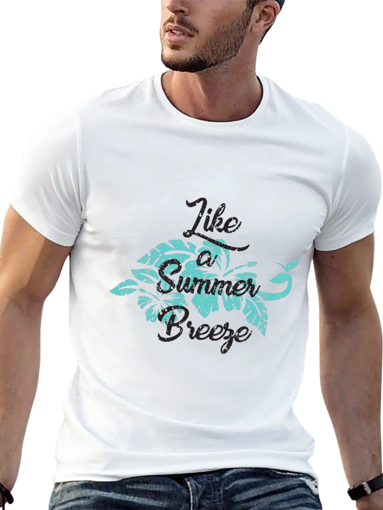 Tropical Breeze Graphic Tee - Black Cotton T-Shirt