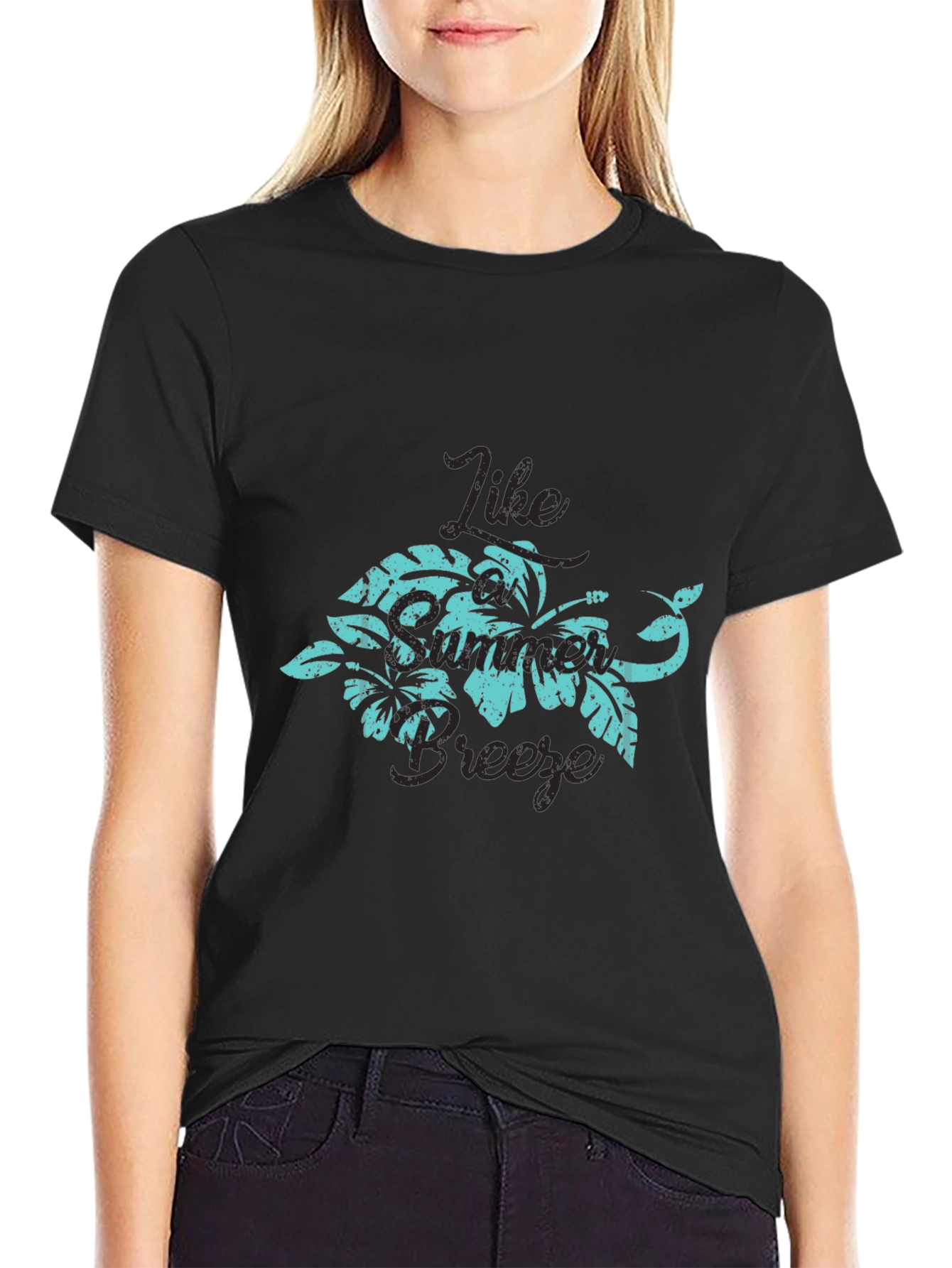 Tropical Breeze Graphic Tee - Black Cotton T-Shirt