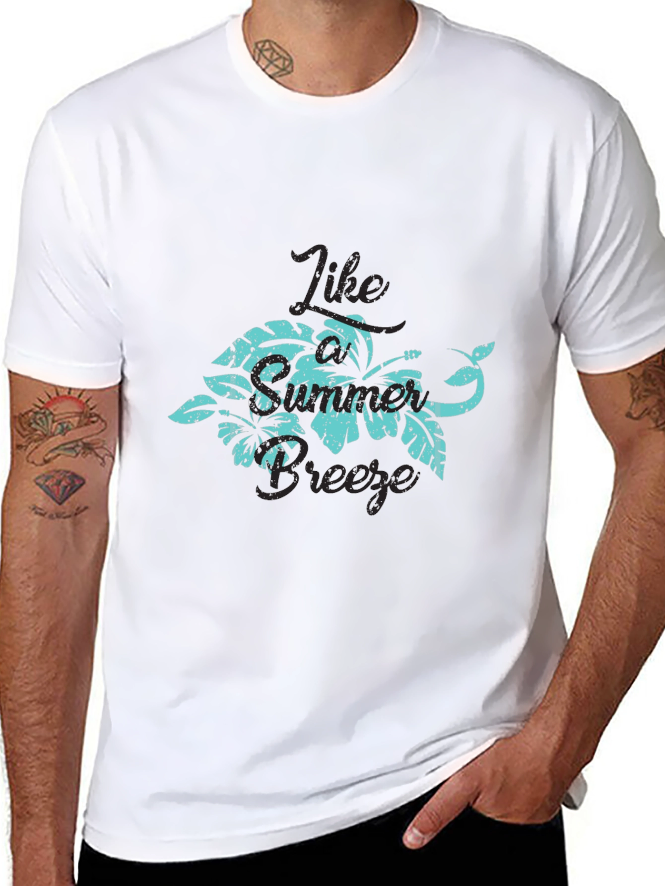 Tropical Breeze Graphic Tee - Black Cotton T-Shirt