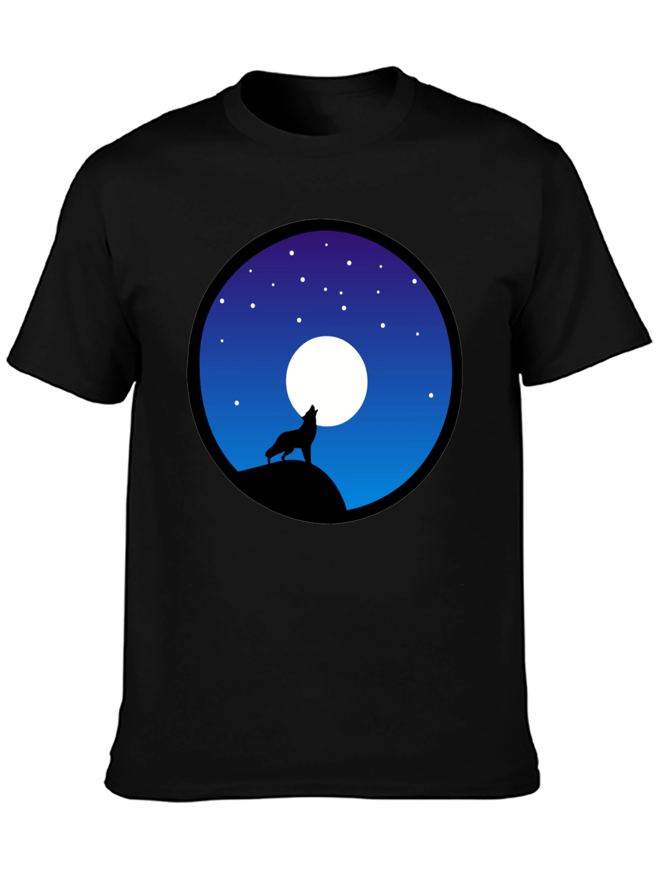 Wolf Howling at Moon Graphic T-Shirt - Black