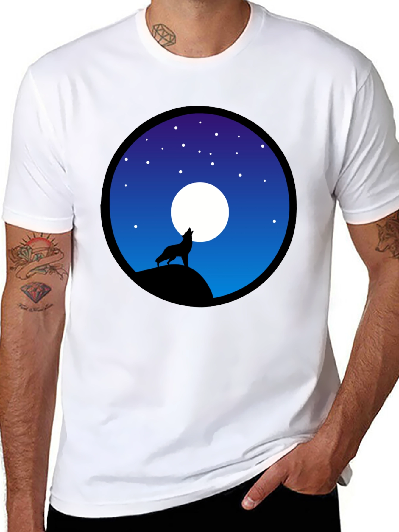 Wolf Howling at Moon Graphic T-Shirt - Black