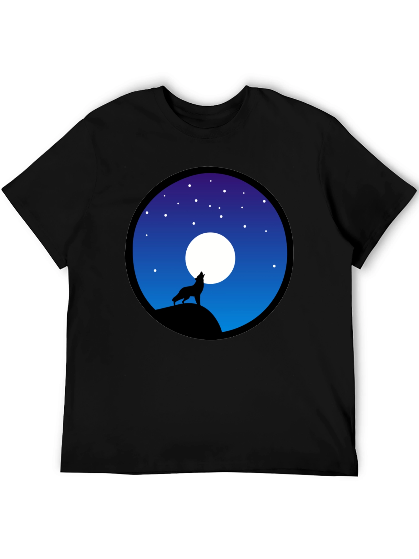 Wolf Howling at Moon Graphic T-Shirt - Black