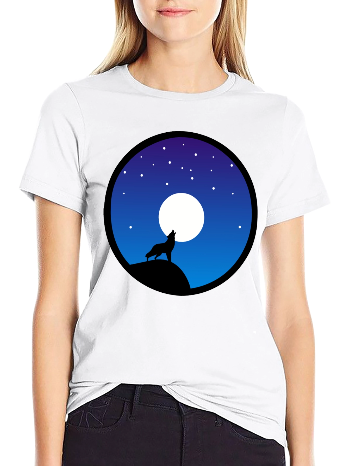 Wolf Howling at Moon Graphic T-Shirt - Black