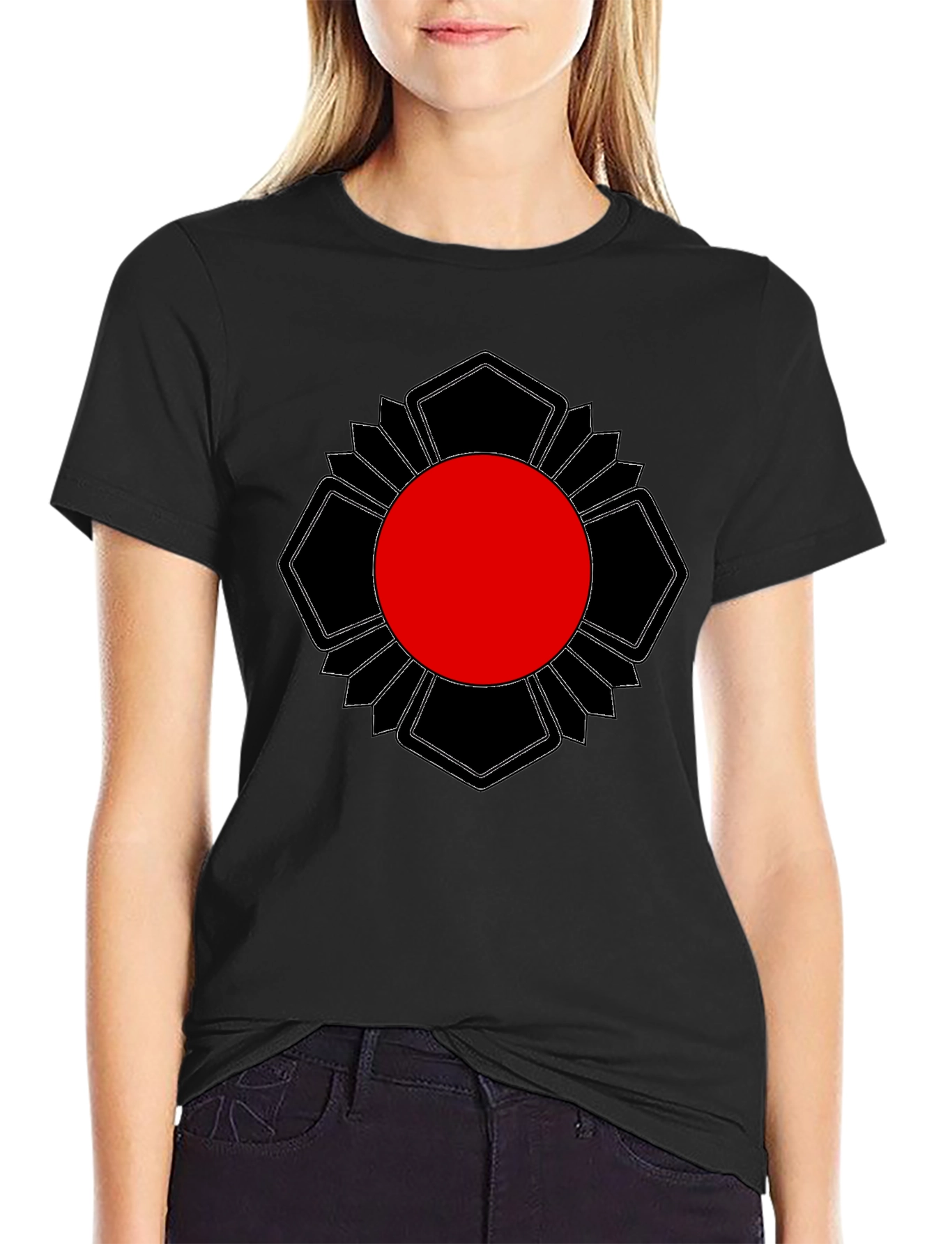 Black T-Shirt with Red Sun Graphic