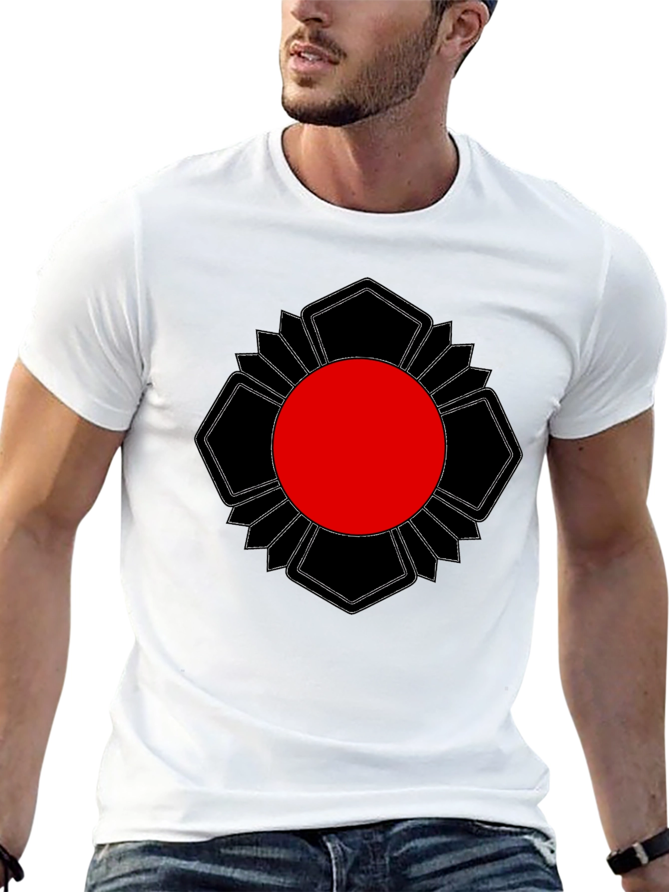 Black T-Shirt with Red Sun Graphic