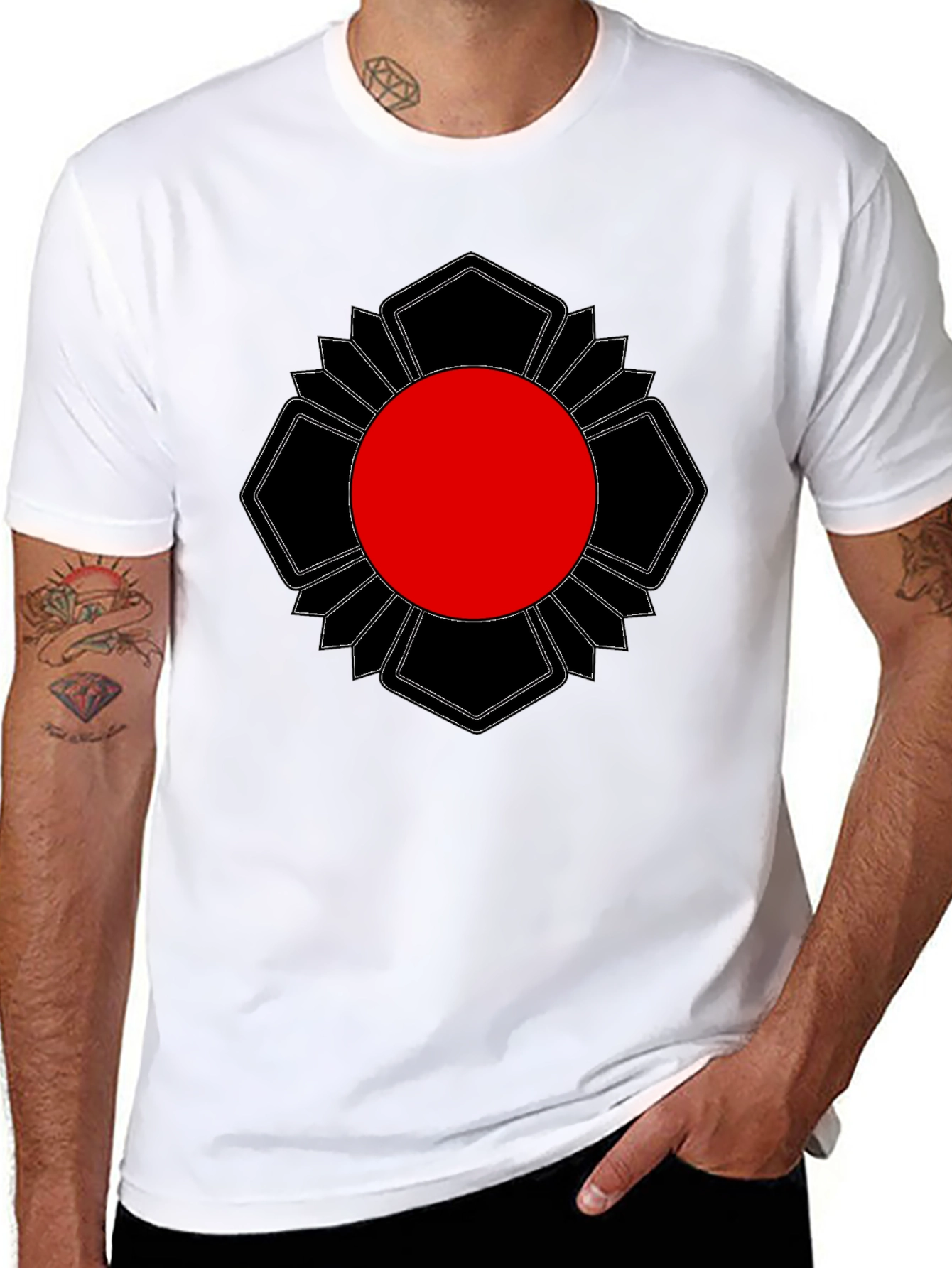 Black T-Shirt with Red Sun Graphic