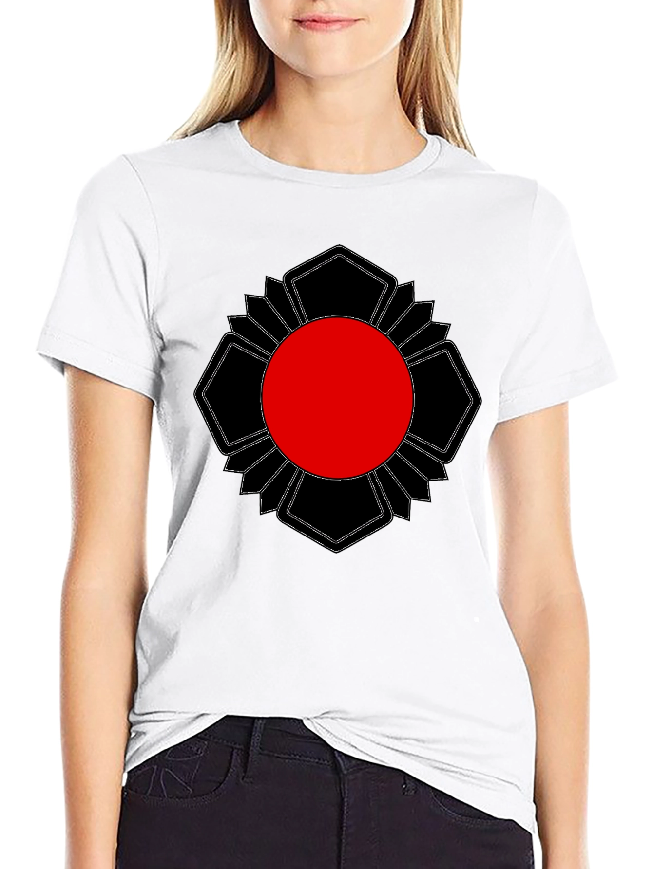 Black T-Shirt with Red Sun Graphic