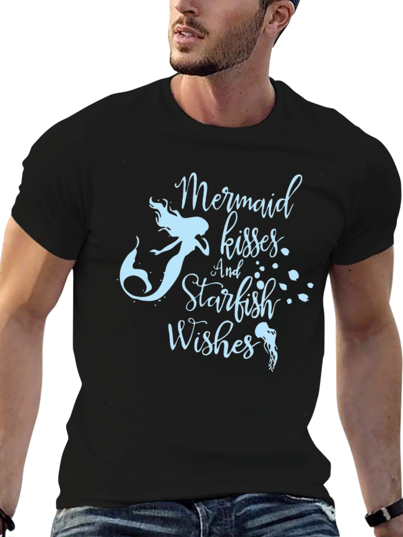 Mermaid Kisses & Starfish Wishes Black T-Shirt