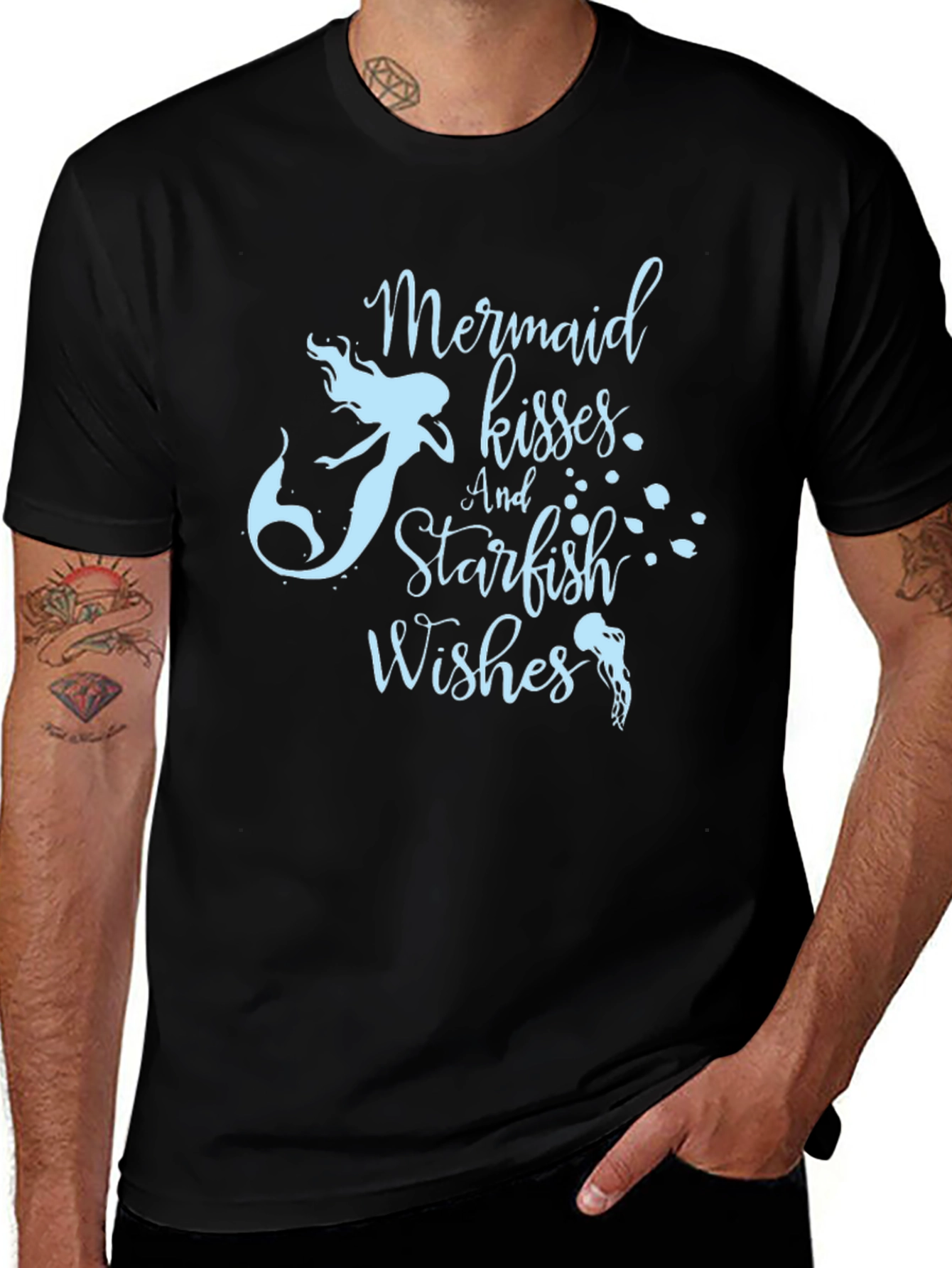 Mermaid Kisses & Starfish Wishes Black T-Shirt