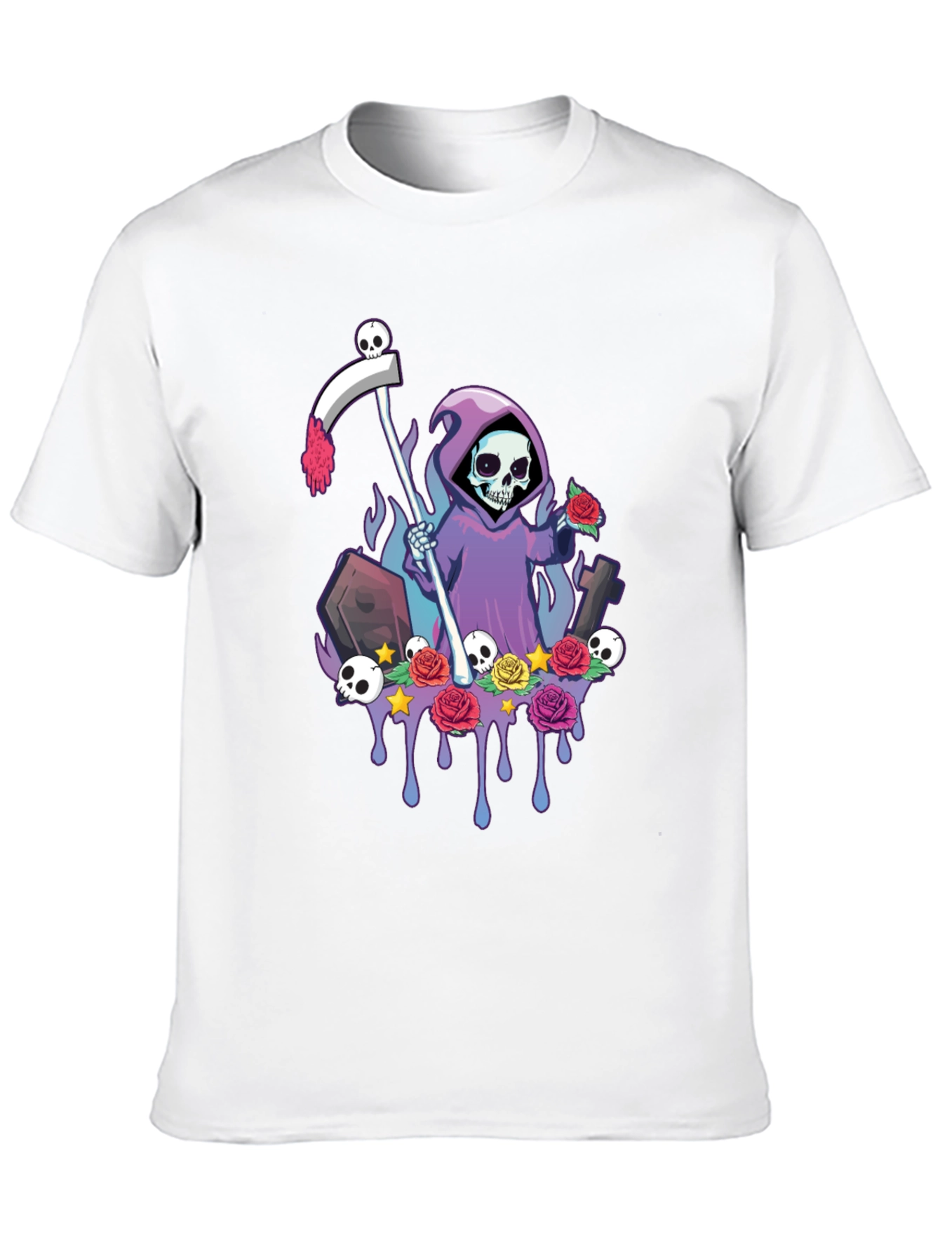 Grim Reaper Graphic Tee - Spooky Skeleton Shirt