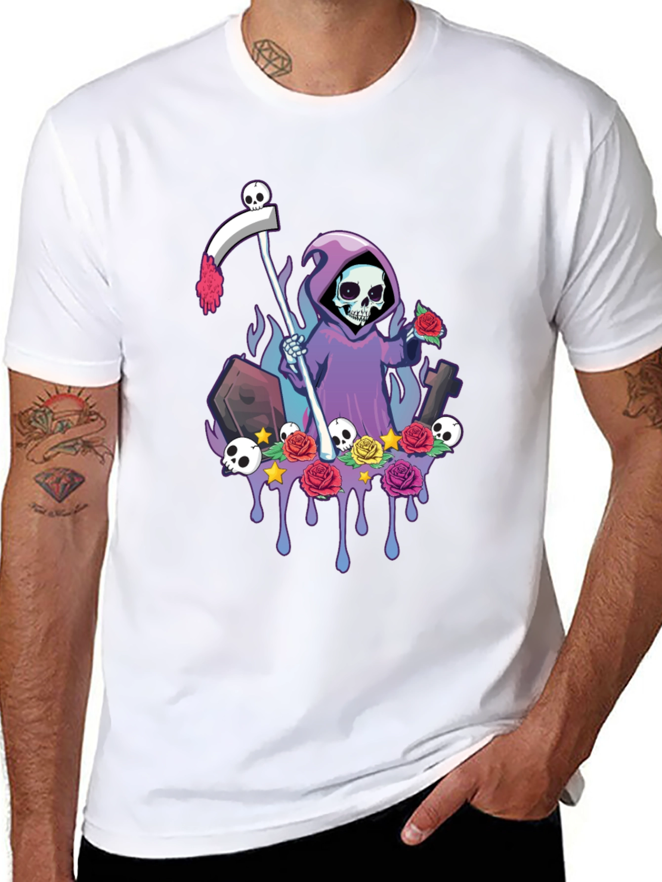 Grim Reaper Graphic Tee - Spooky Skeleton Shirt