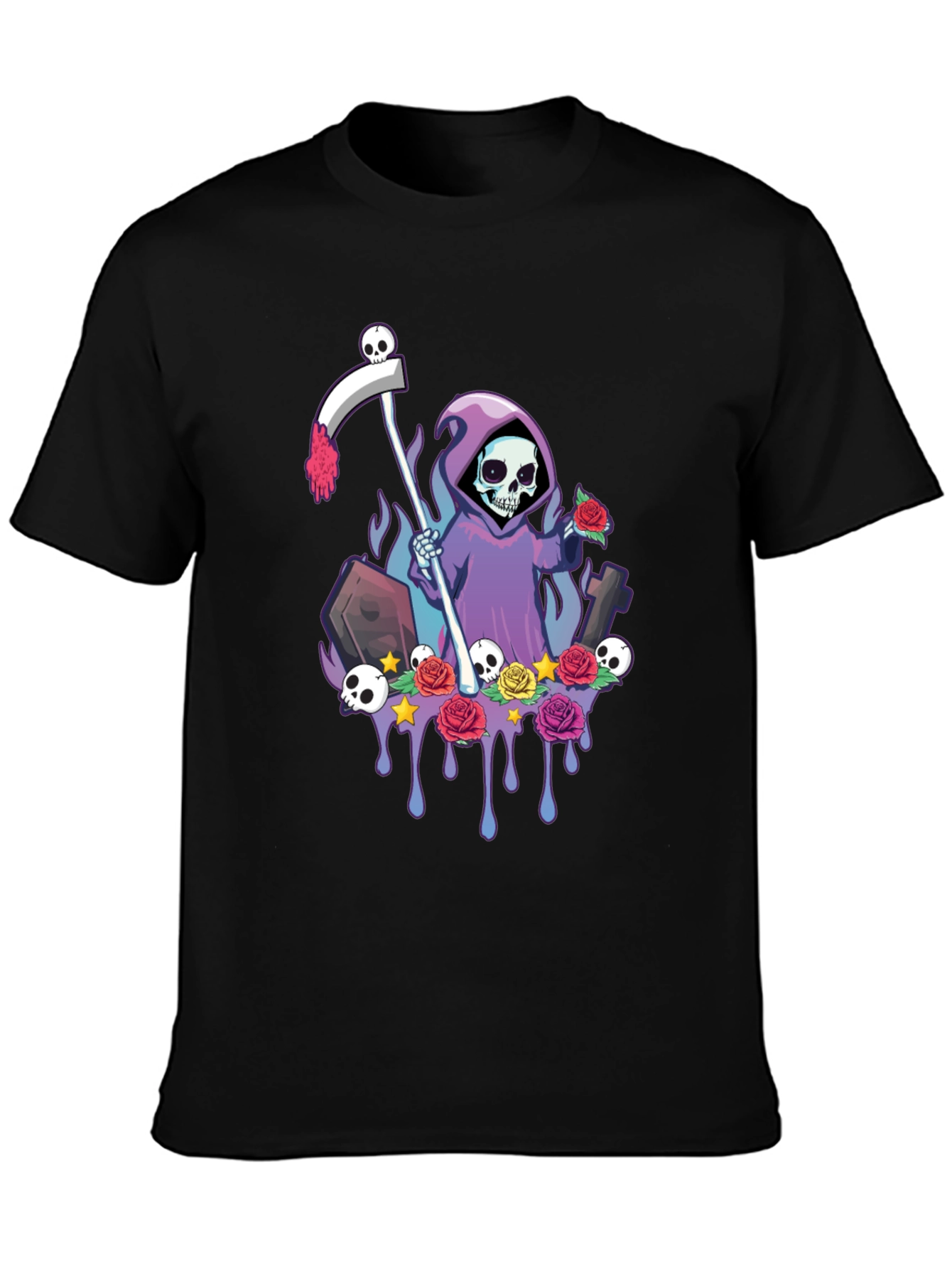 Grim Reaper Graphic Tee - Spooky Skeleton Shirt