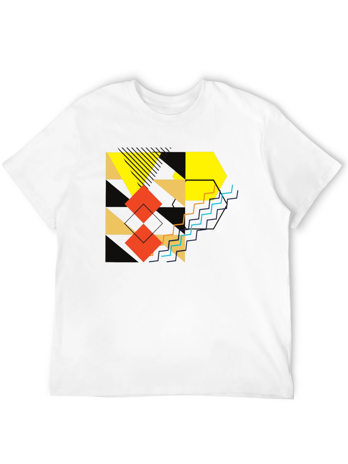 Abstract Geometric Graphic Print Mens Black T-Shirt