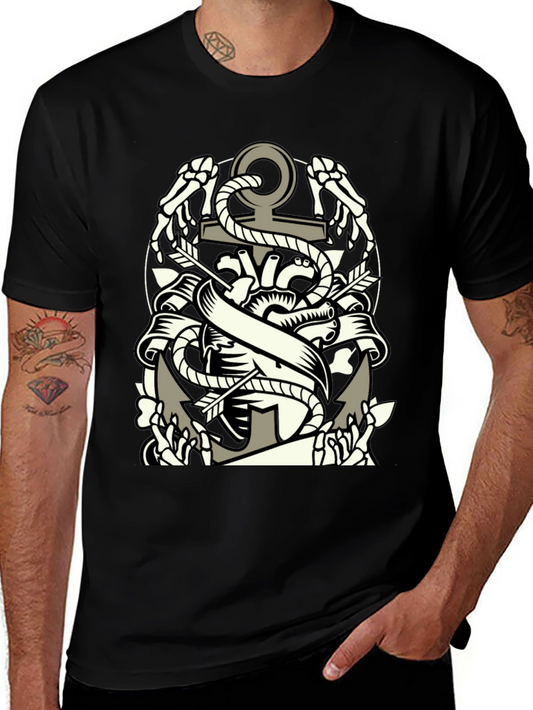 Anchor Heart T-Shirt - Nautical Tattoo Style Graphic Tee