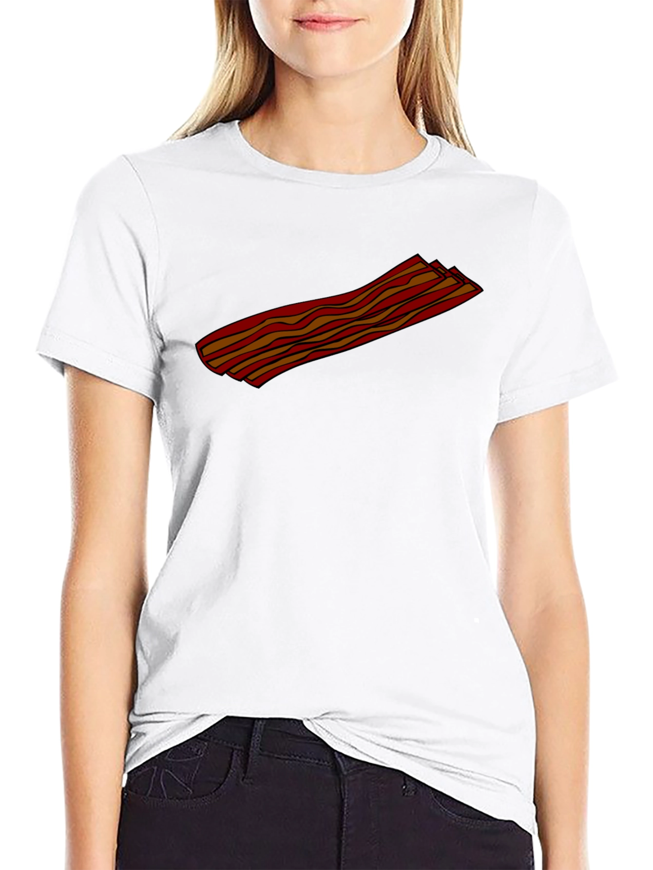 Bacon Strip Graphic Tee - Black Cotton T-Shirt