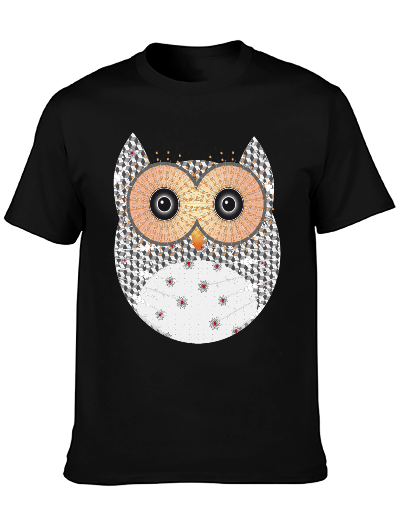Mens Black Graphic Tee - Owl Print