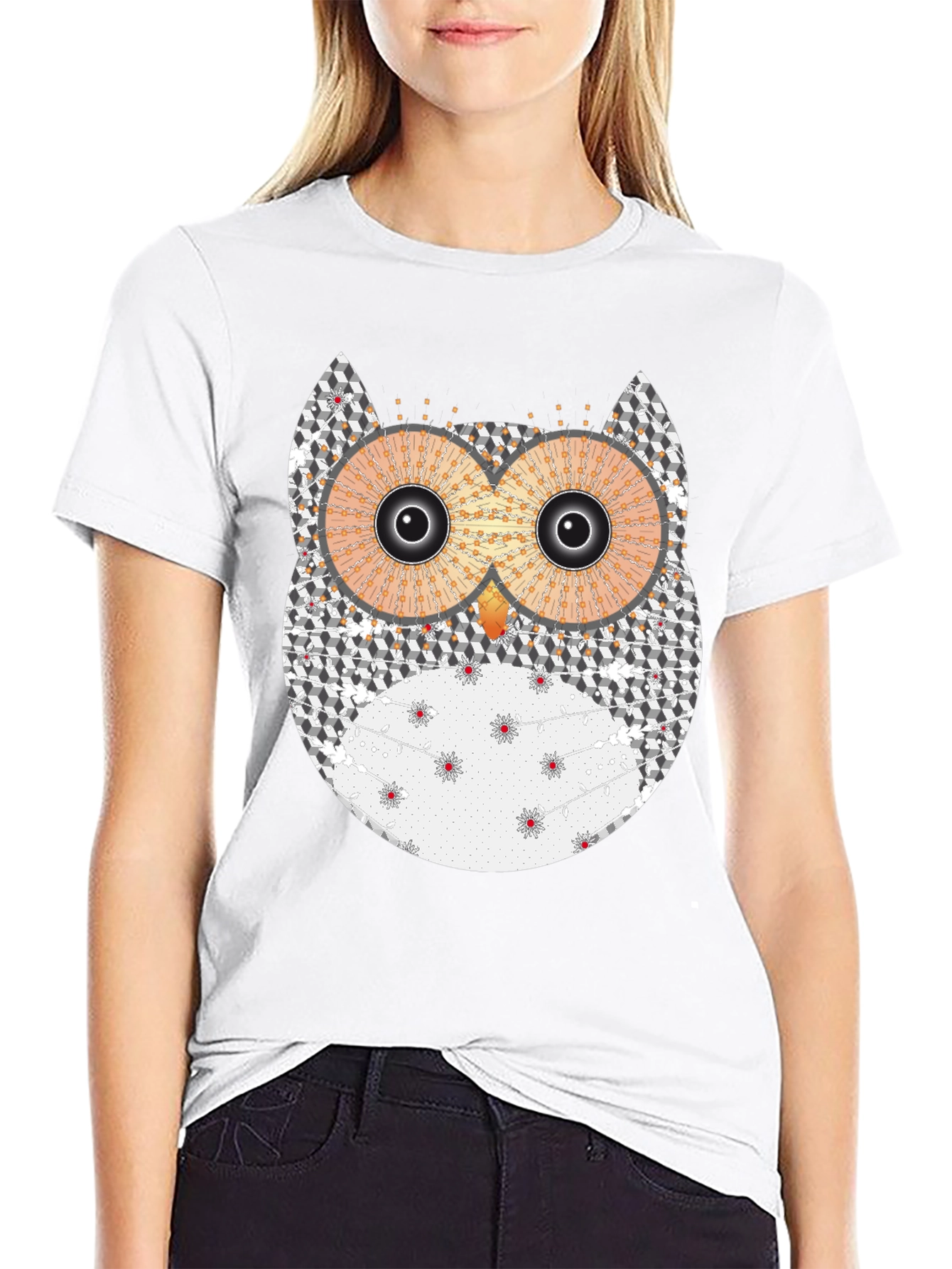 Mens Black Graphic Tee - Owl Print