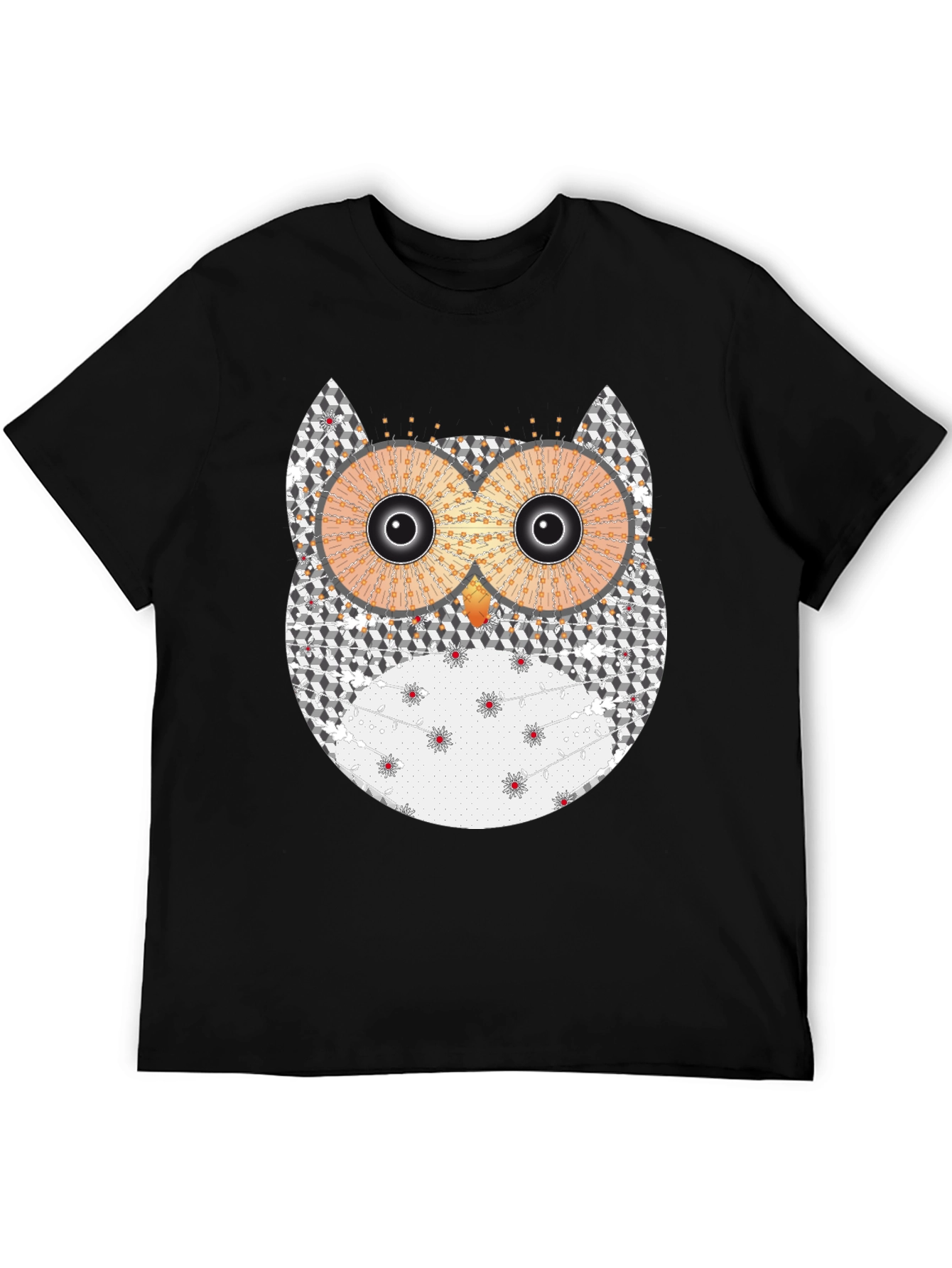 Mens Black Graphic Tee - Owl Print