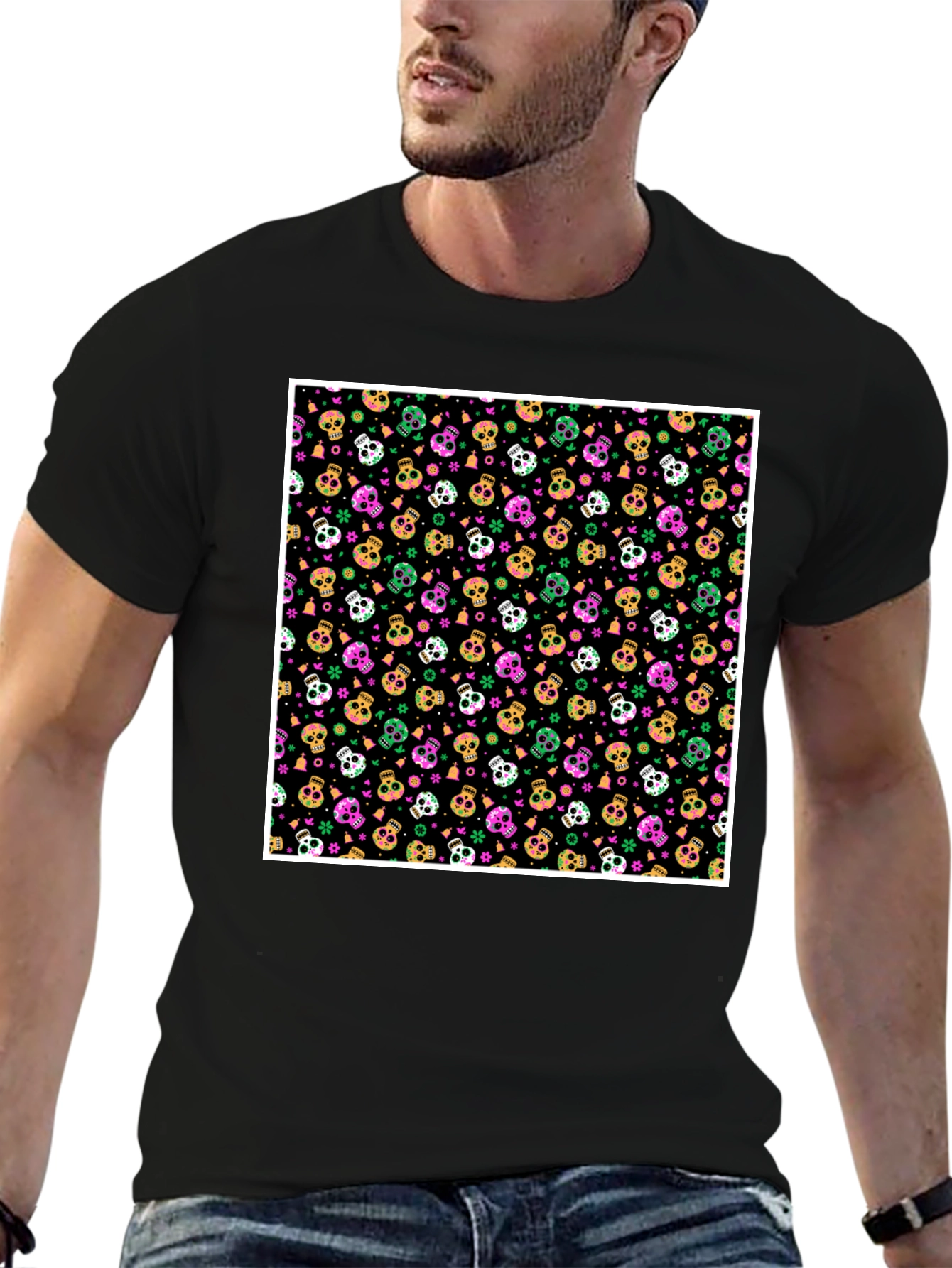 Skull Pattern T-Shirt - Bold Graphic Tee
