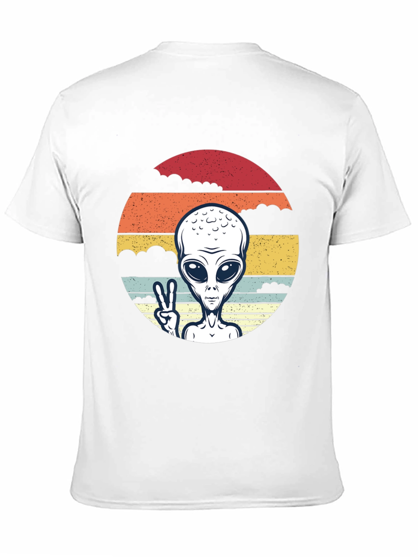 Retro Alien Peace Sign Graphic Tee - Black