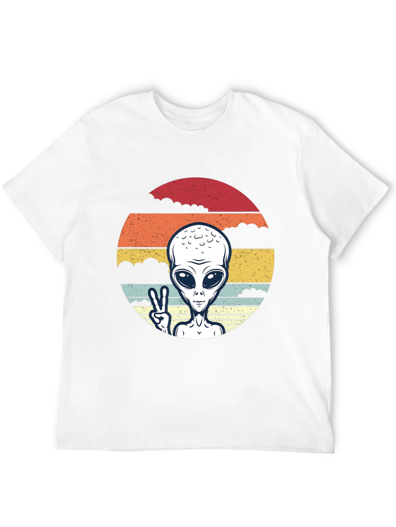 Retro Alien Peace Sign Graphic Tee - Black