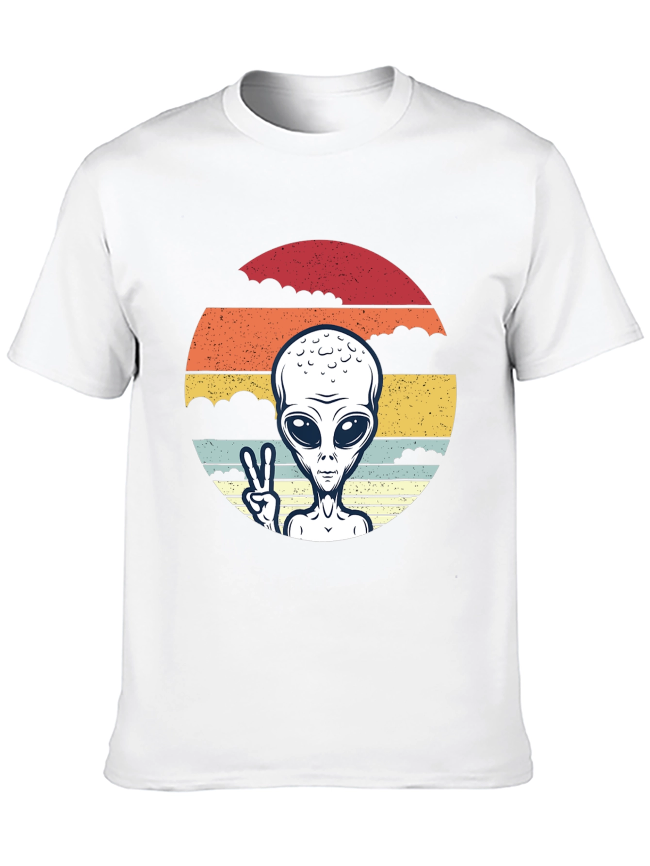 Retro Alien Peace Sign Graphic Tee - Black