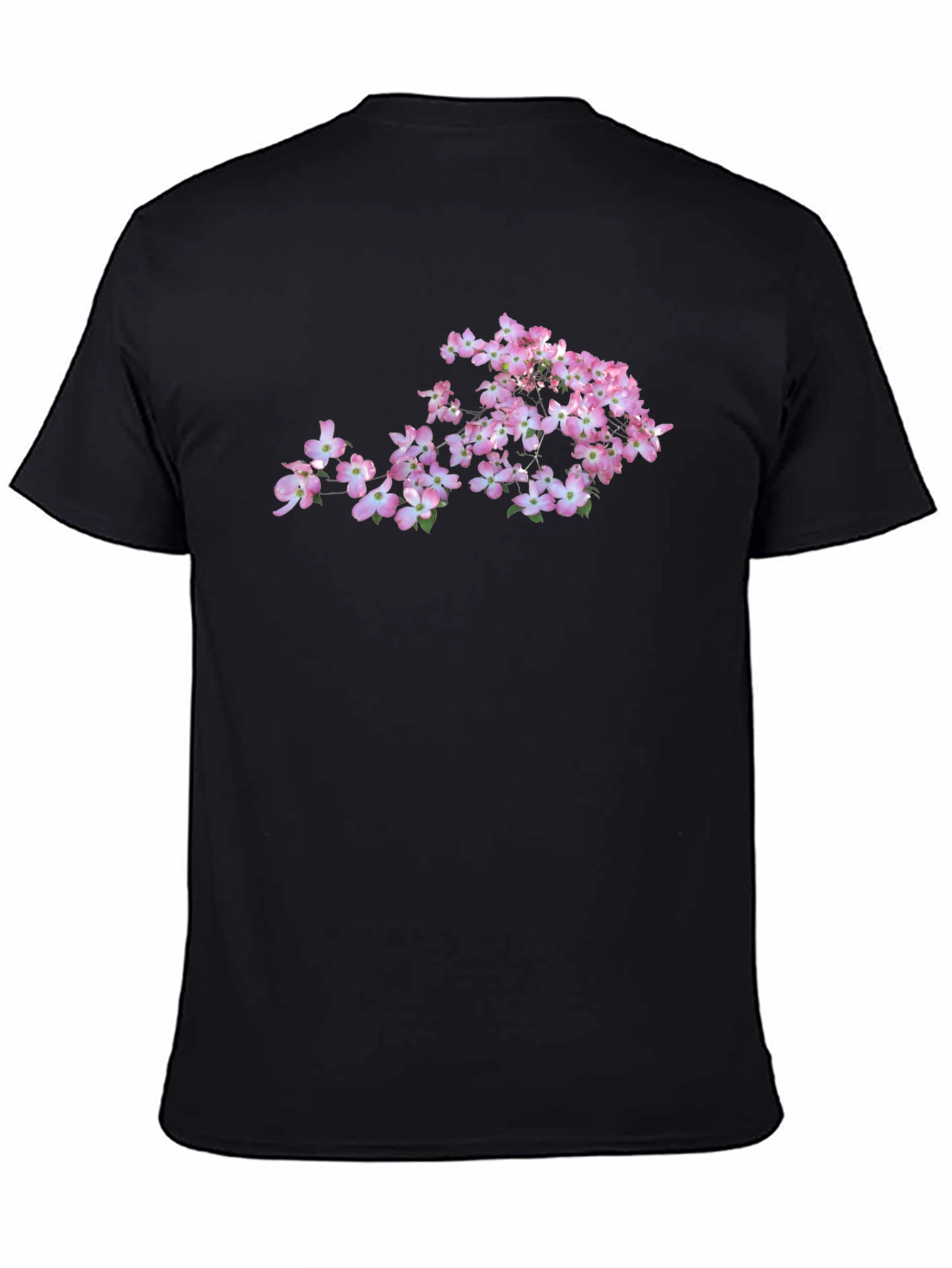 Pink Dogwood Flower Graphic Black T-Shirt