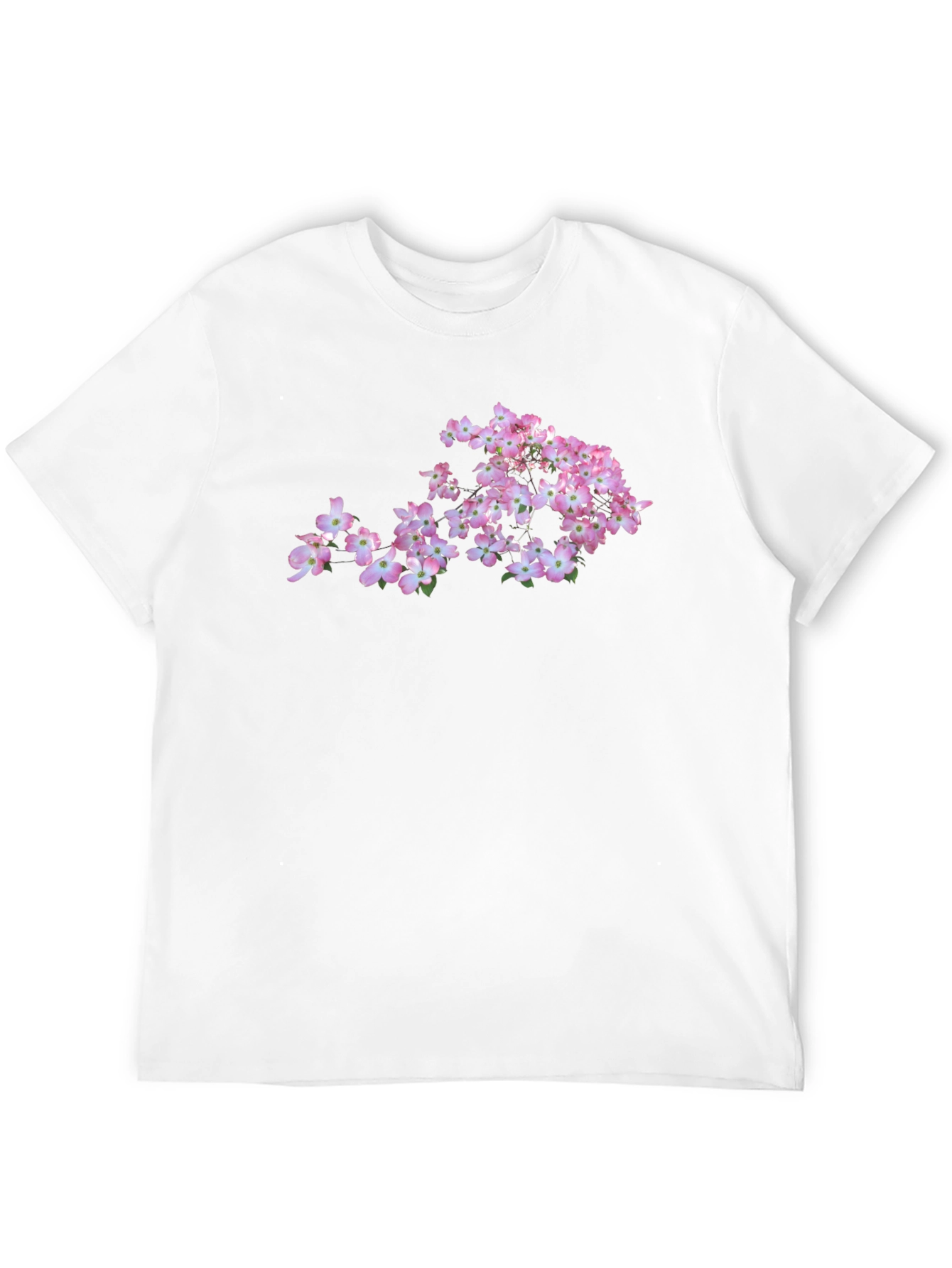 Pink Dogwood Flower Graphic Black T-Shirt