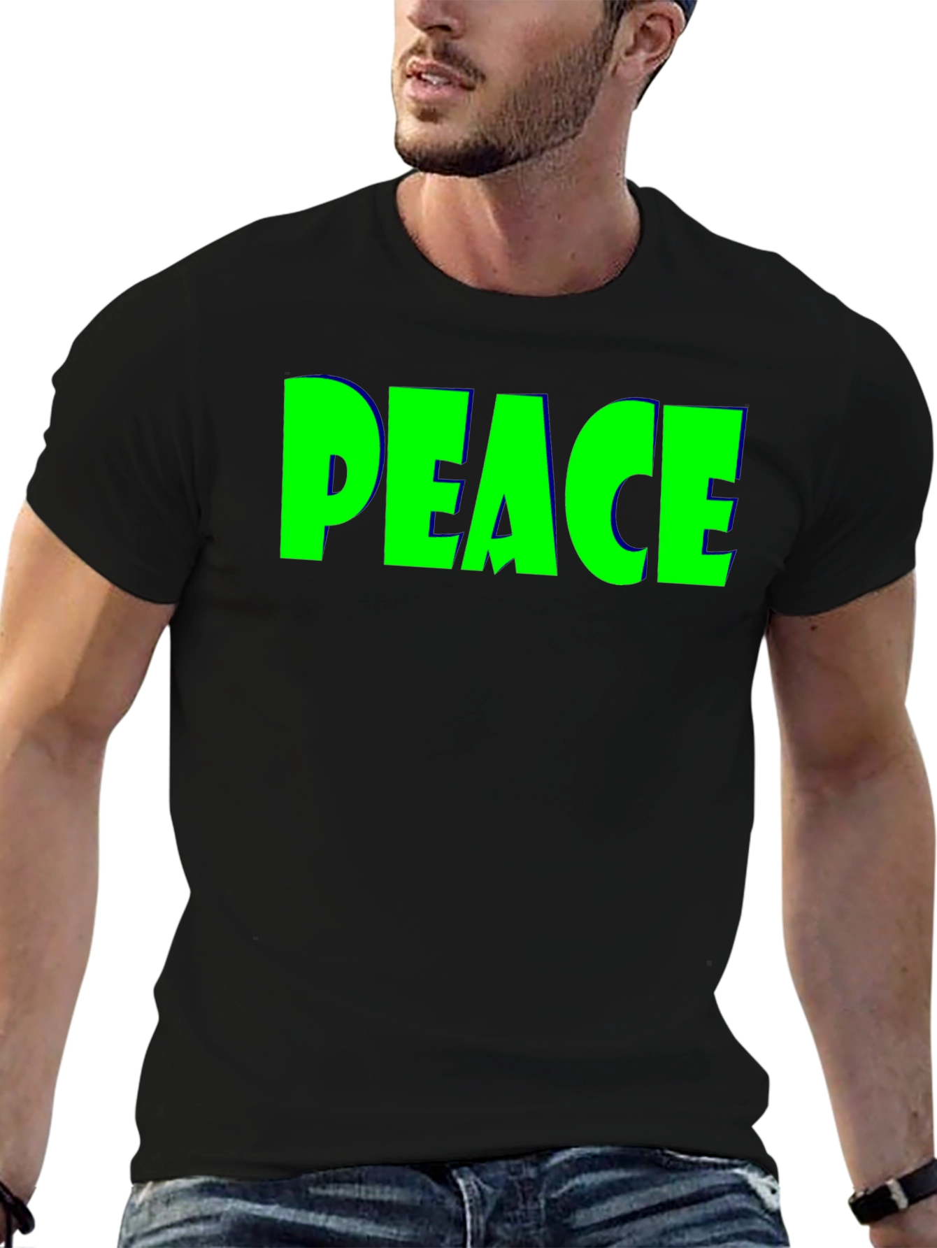 Peace Graphic Tee - Bold Green on Black