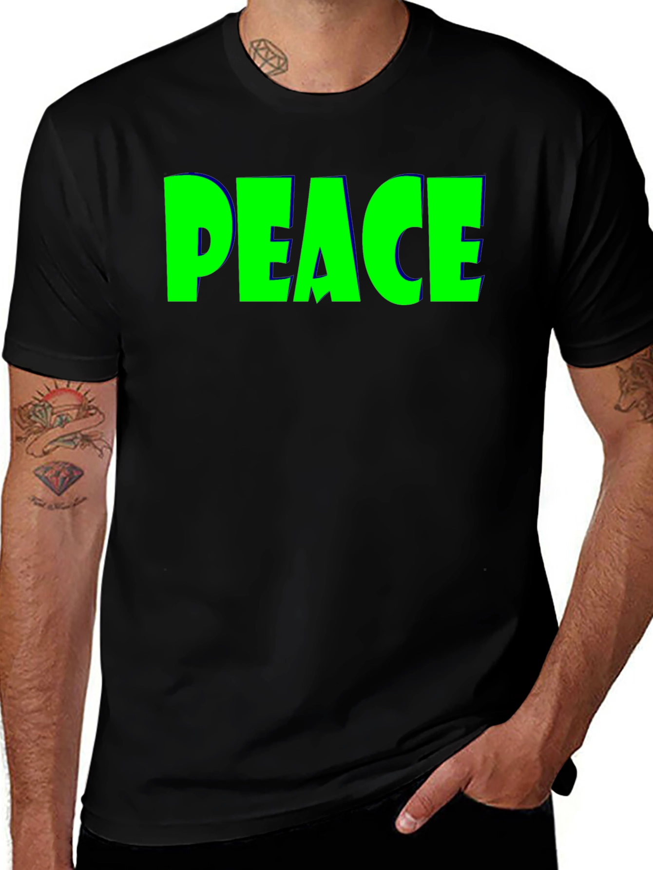Peace Graphic Tee - Bold Green on Black