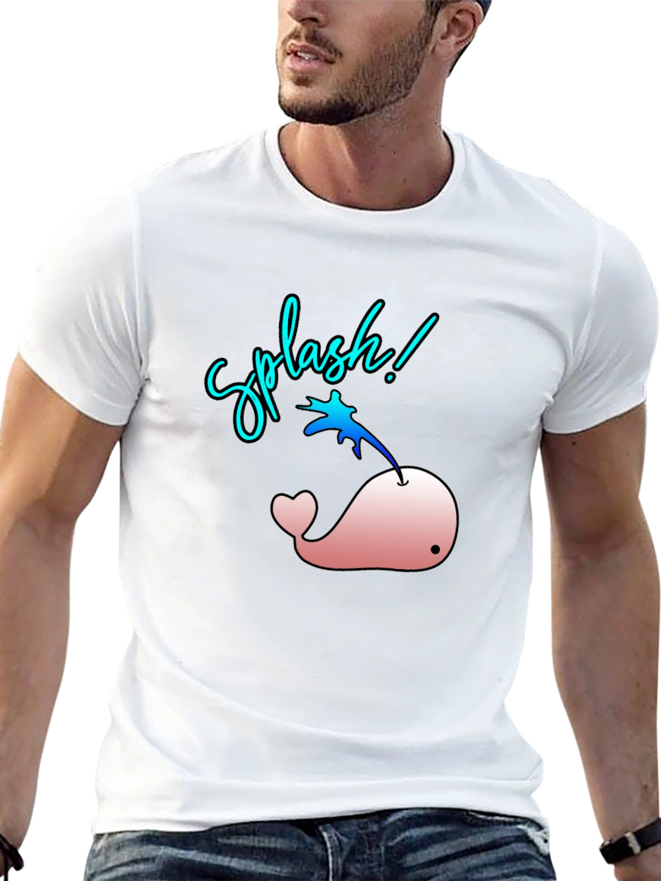 Splash! Pink Whale Graphic Black T-Shirt