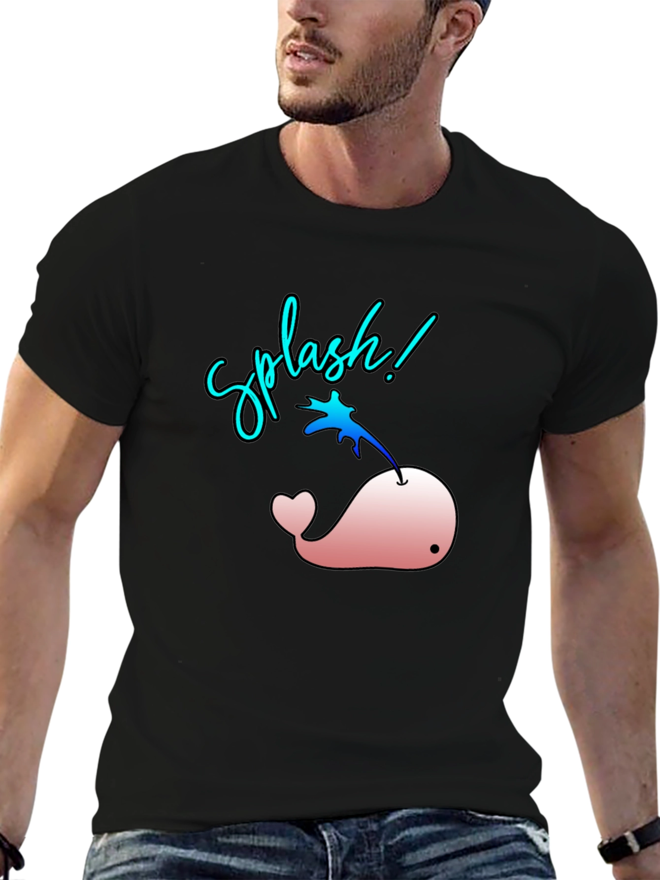 Splash! Pink Whale Graphic Black T-Shirt