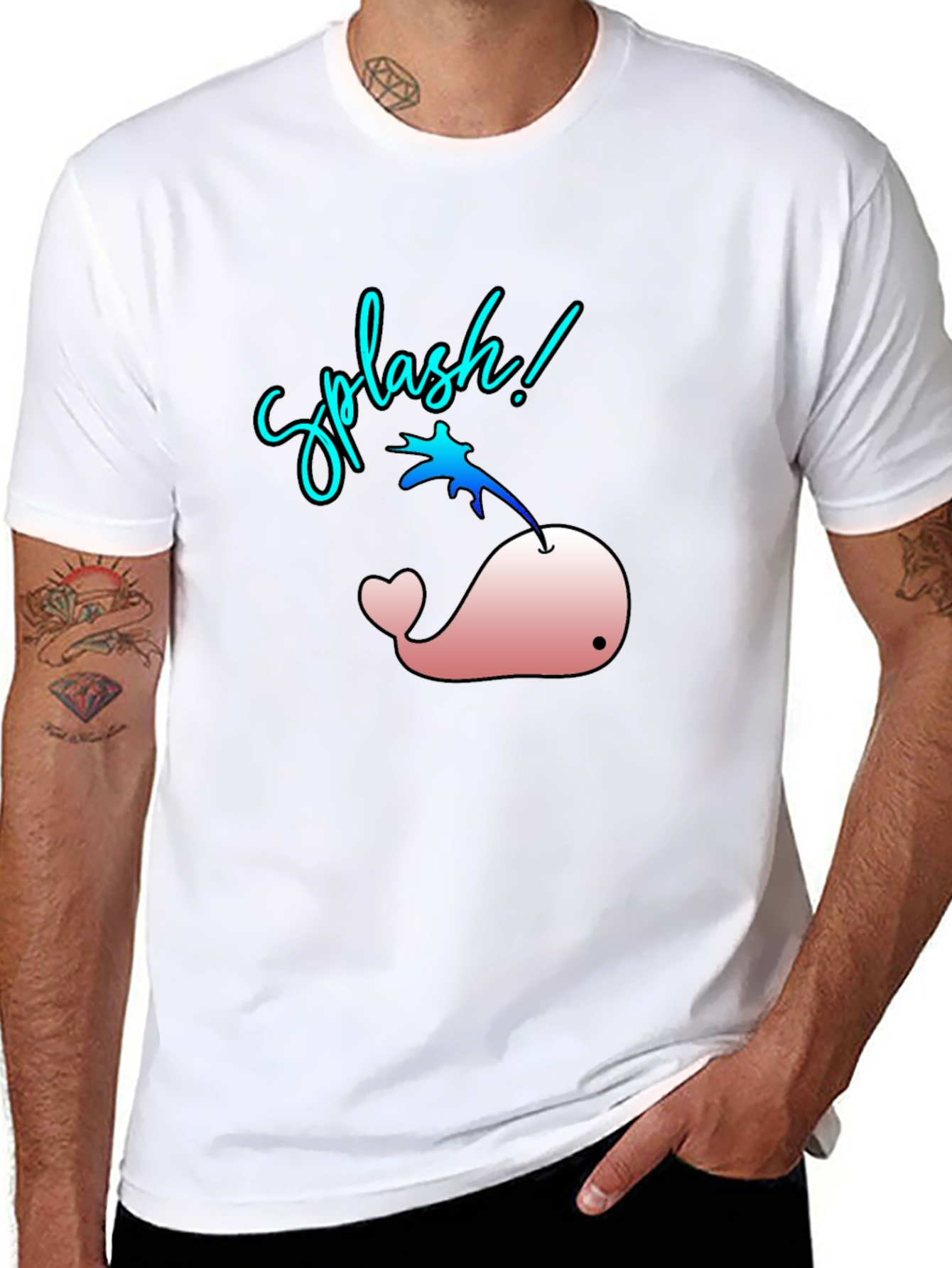 Splash! Pink Whale Graphic Black T-Shirt