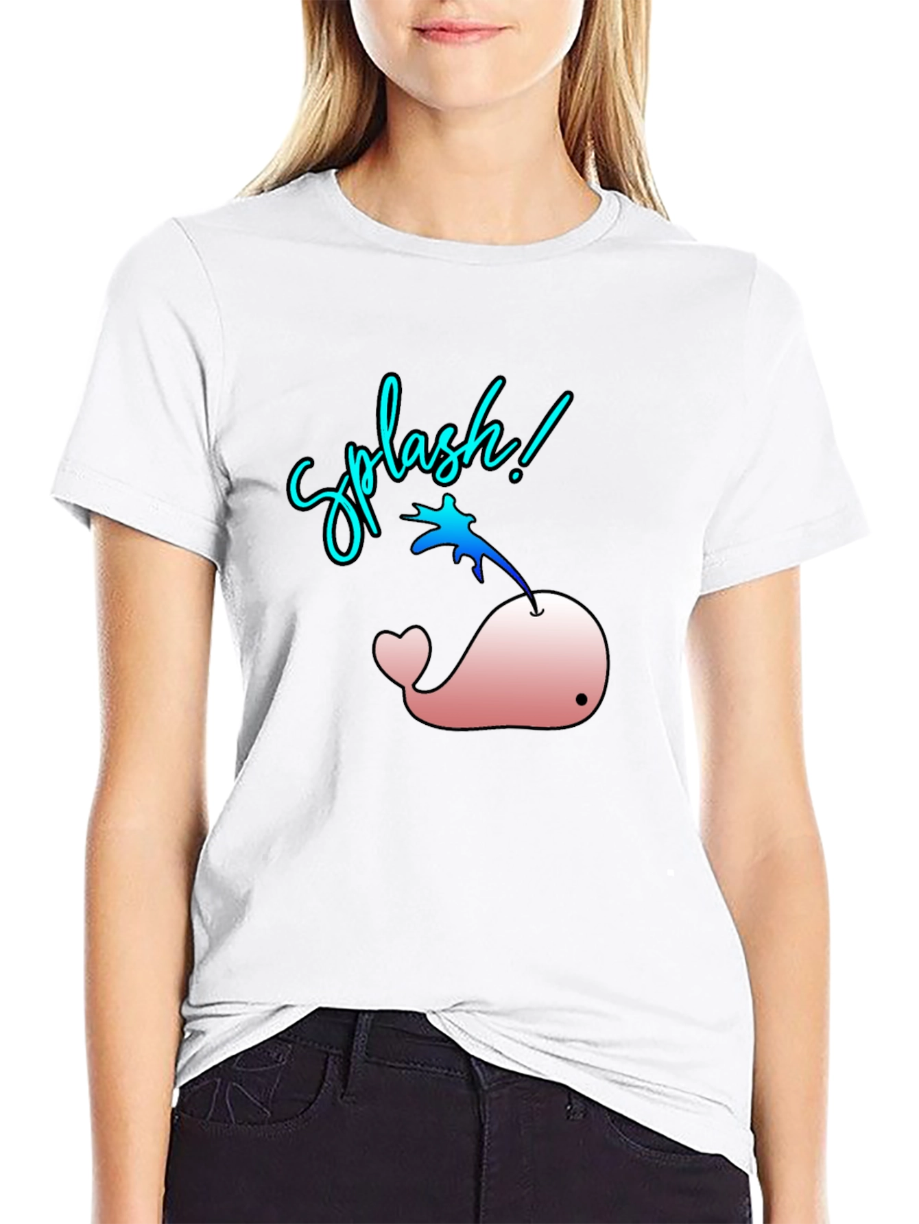 Splash! Pink Whale Graphic Black T-Shirt