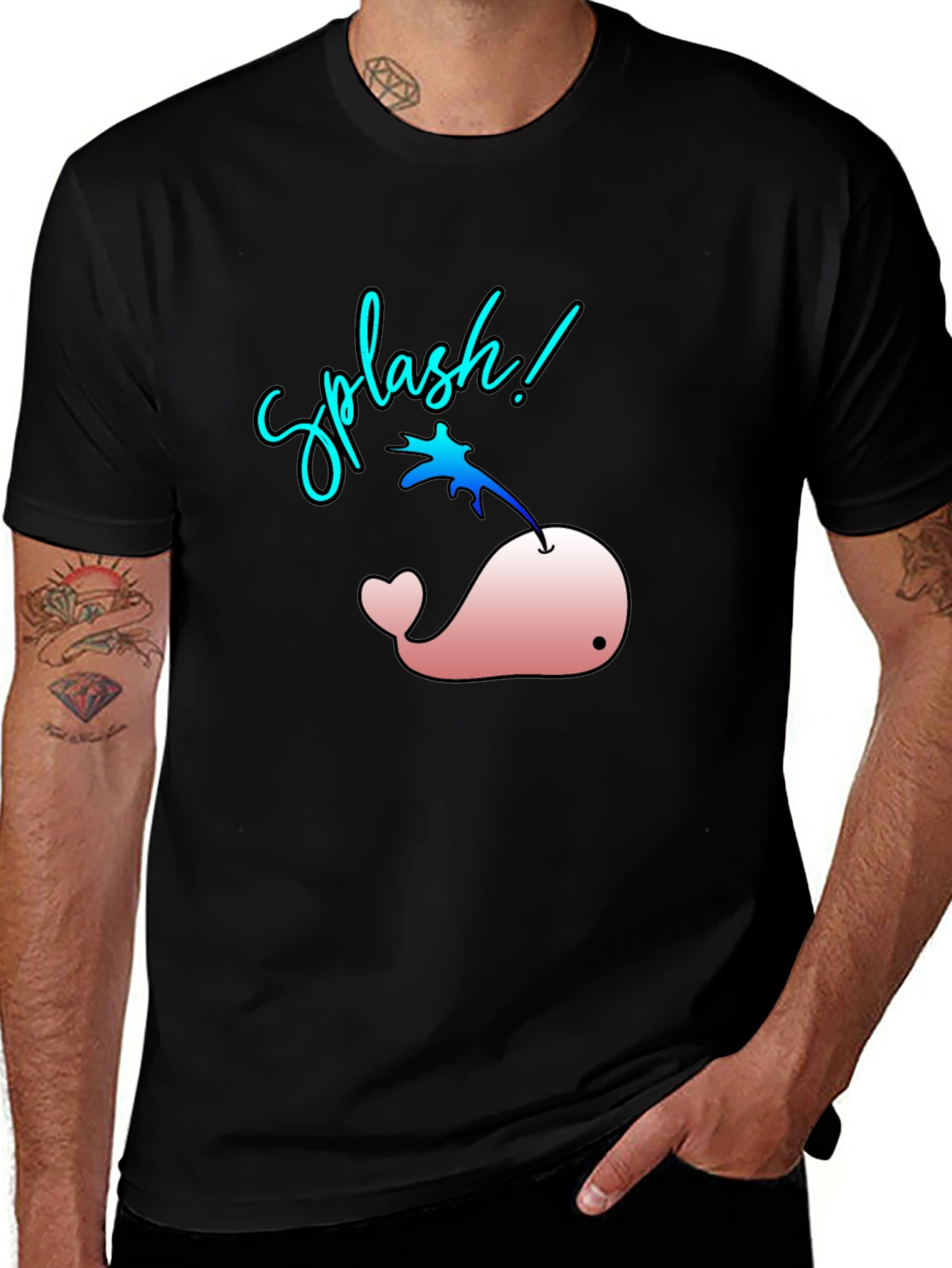 Splash! Pink Whale Graphic Black T-Shirt
