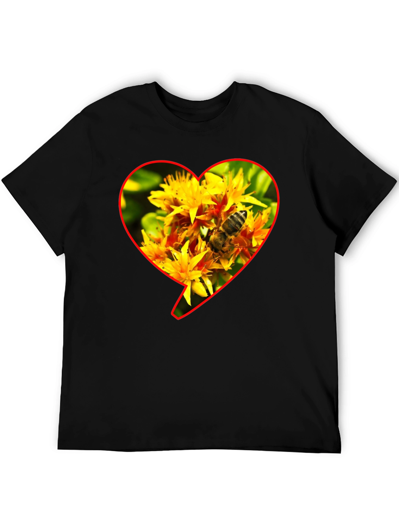 Bee on Flowers Heart Graphic T-Shirt