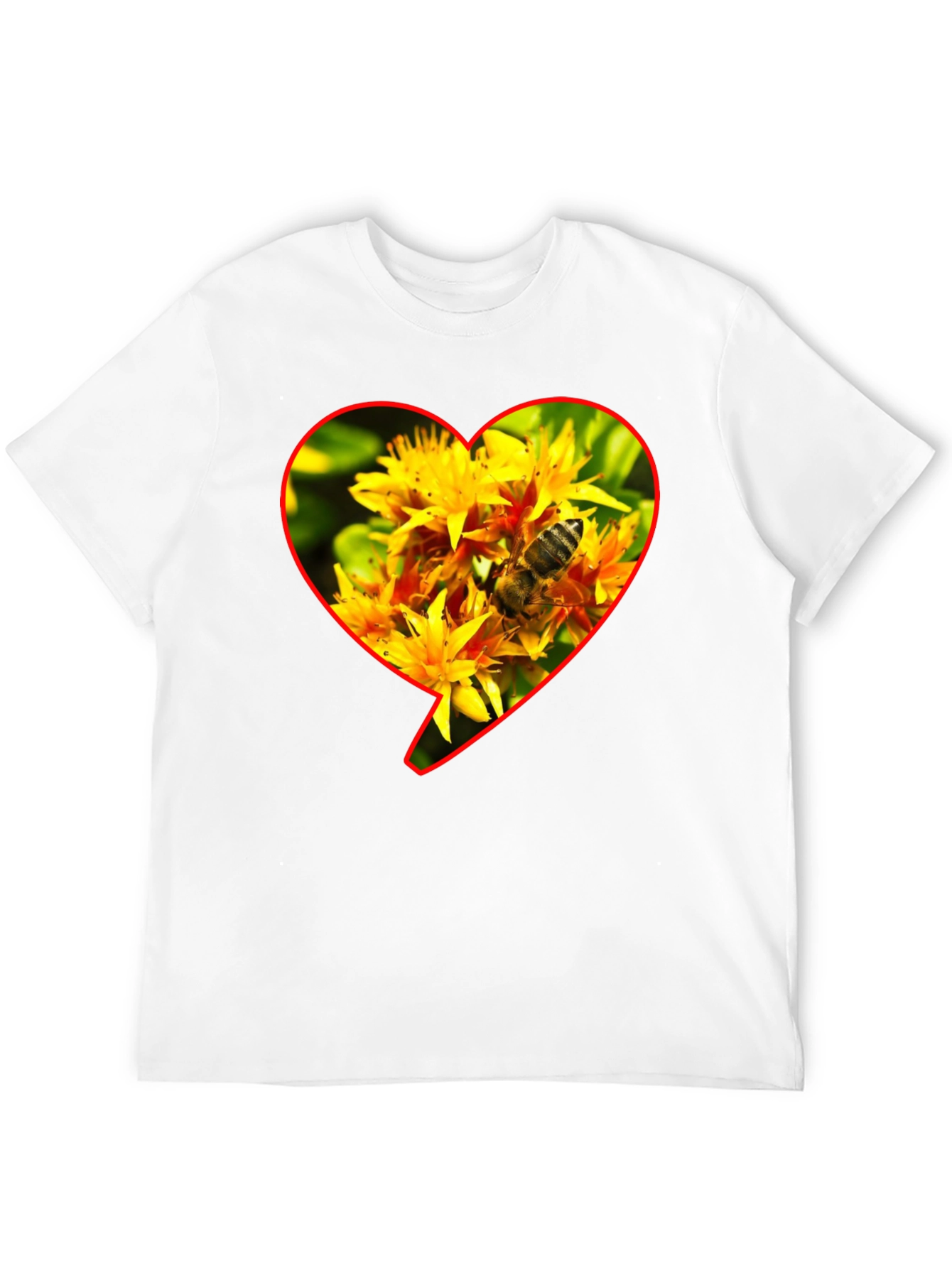 Bee on Flowers Heart Graphic T-Shirt