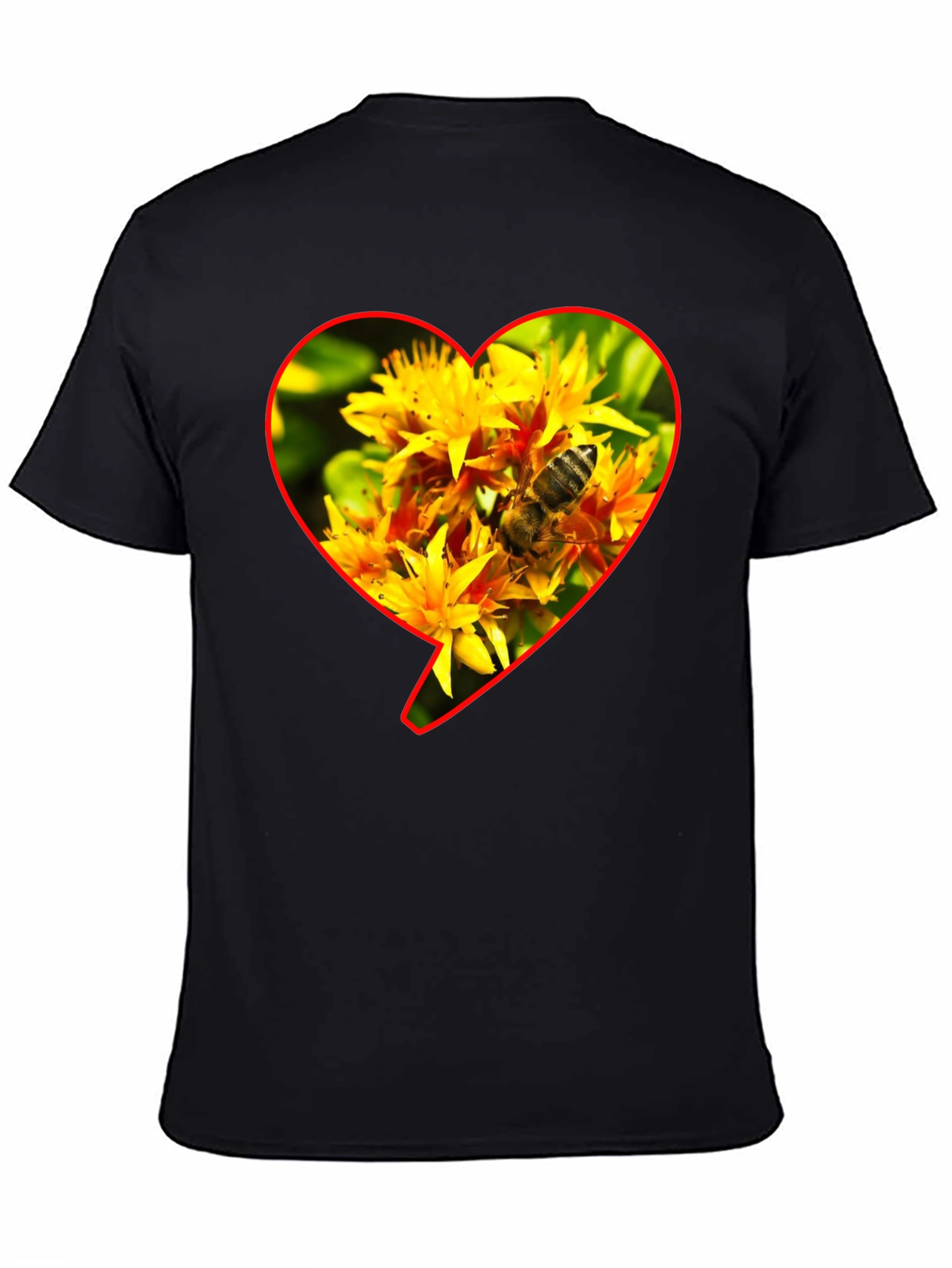 Bee on Flowers Heart Graphic T-Shirt