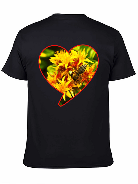 Bee on Flowers Heart Graphic T-Shirt