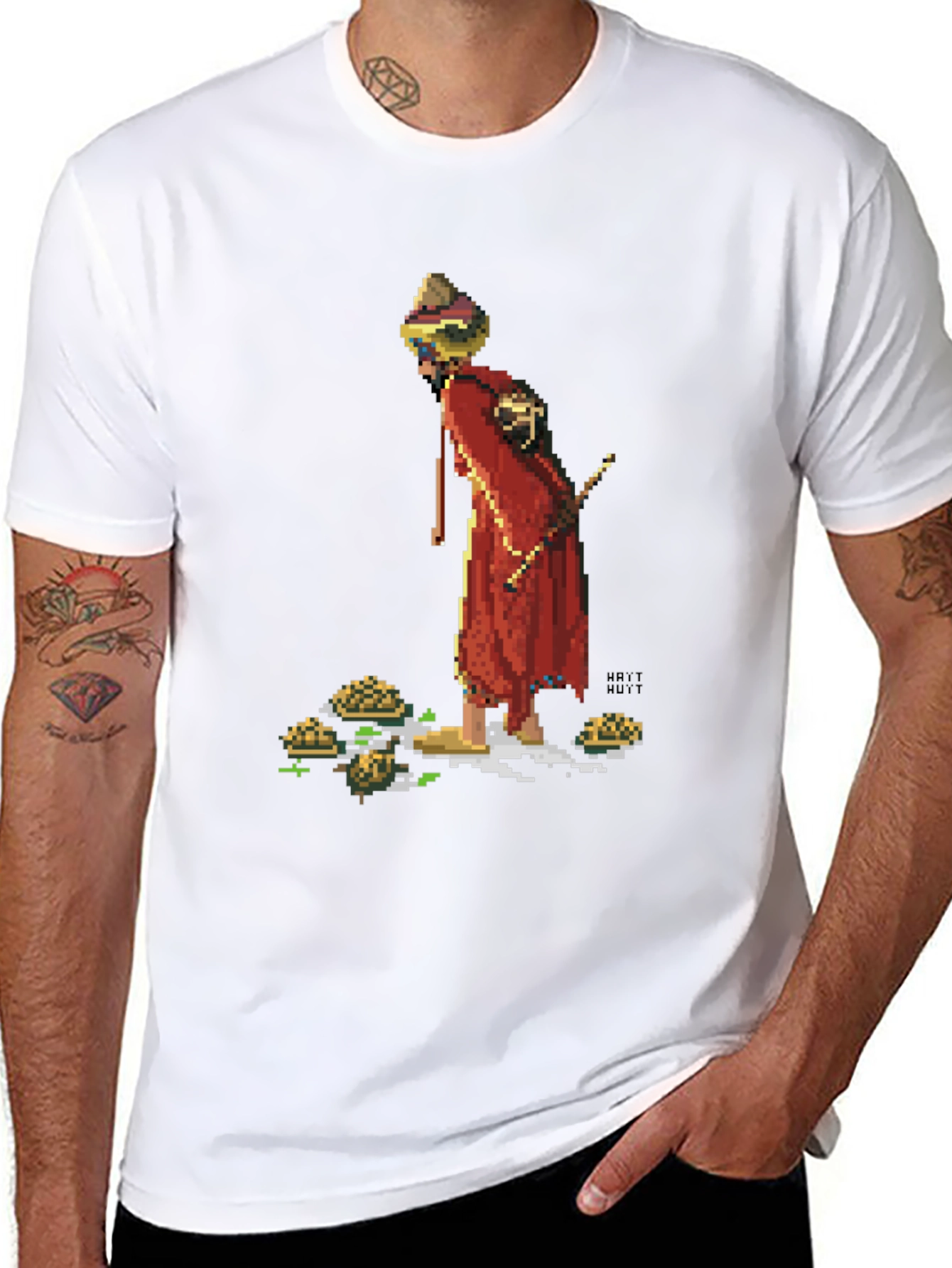 Retro Pixel Monk T-Shirt - Unique Graphic Tee