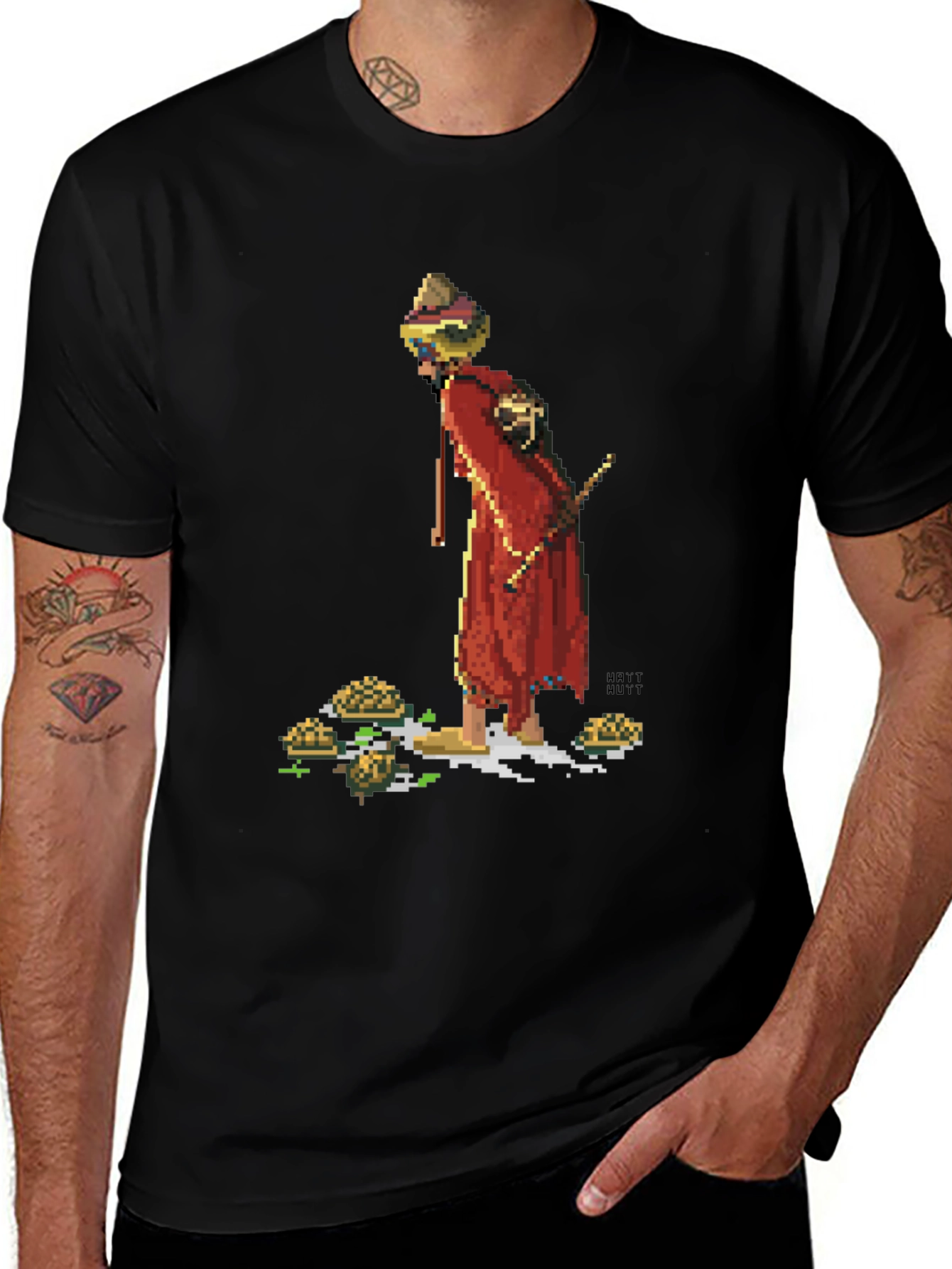 Retro Pixel Monk T-Shirt - Unique Graphic Tee