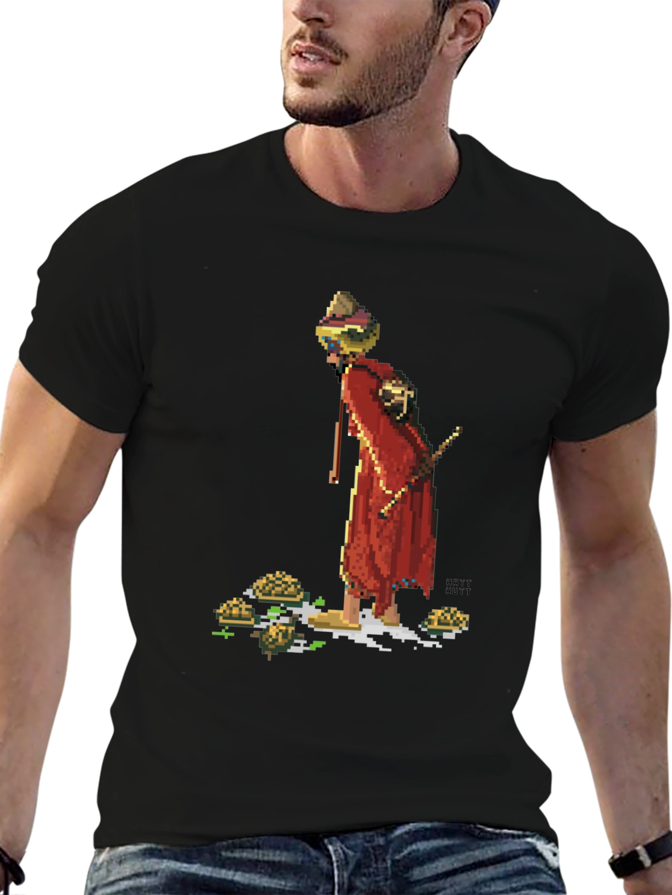 Retro Pixel Monk T-Shirt - Unique Graphic Tee