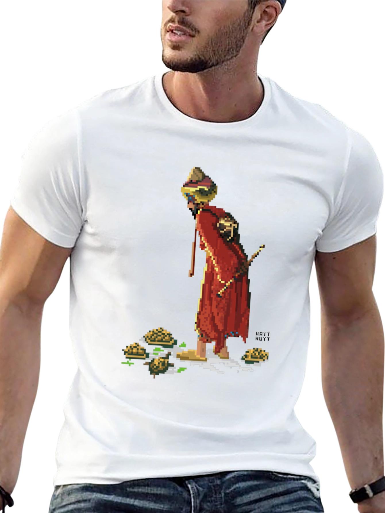 Retro Pixel Monk T-Shirt - Unique Graphic Tee
