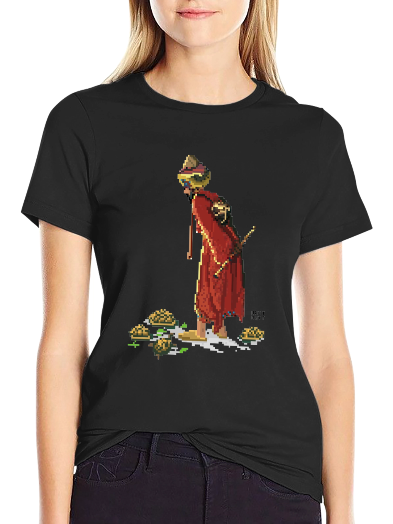 Retro Pixel Monk T-Shirt - Unique Graphic Tee