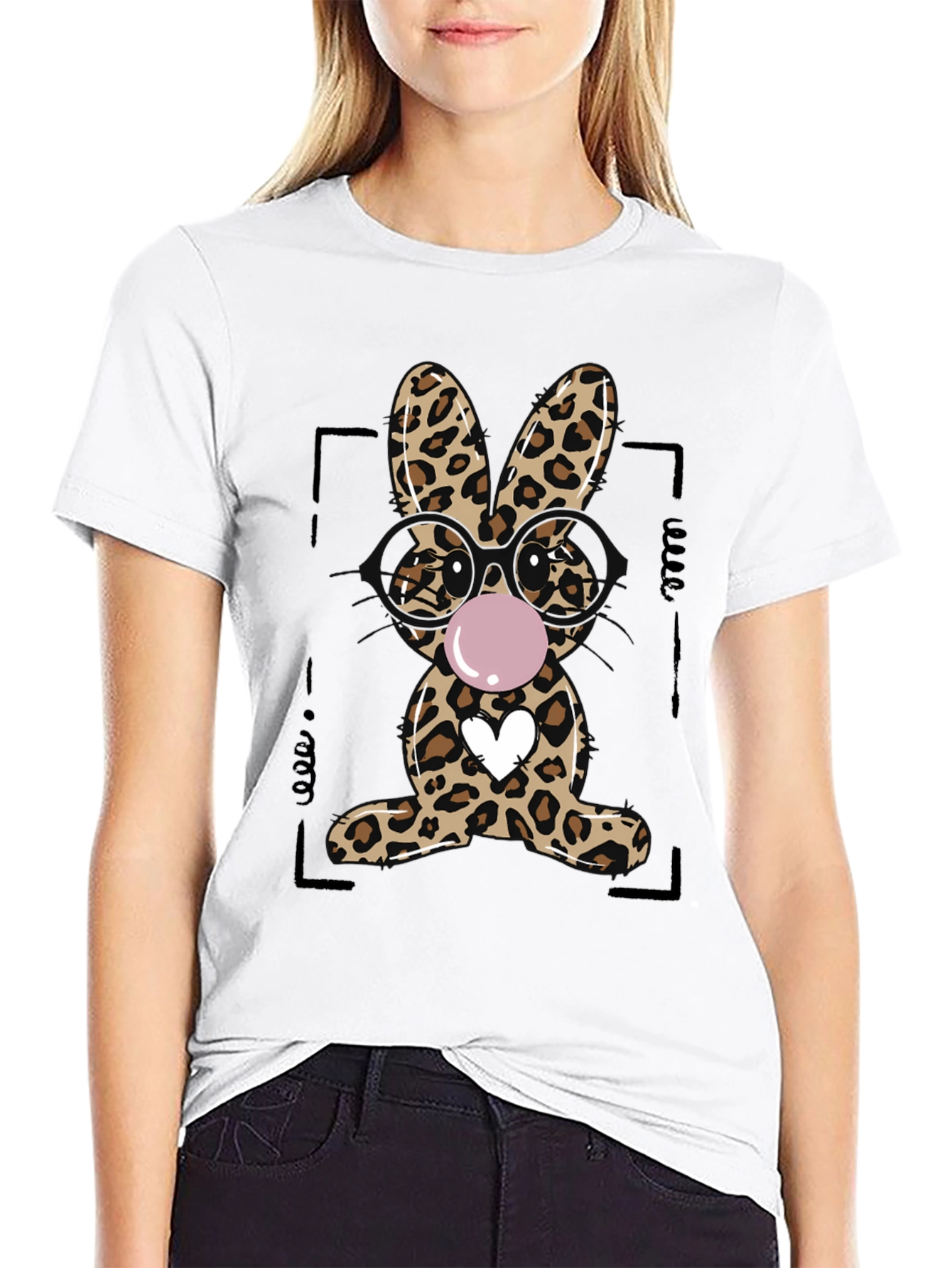 Leopard Print Bunny Graphic T-Shirt